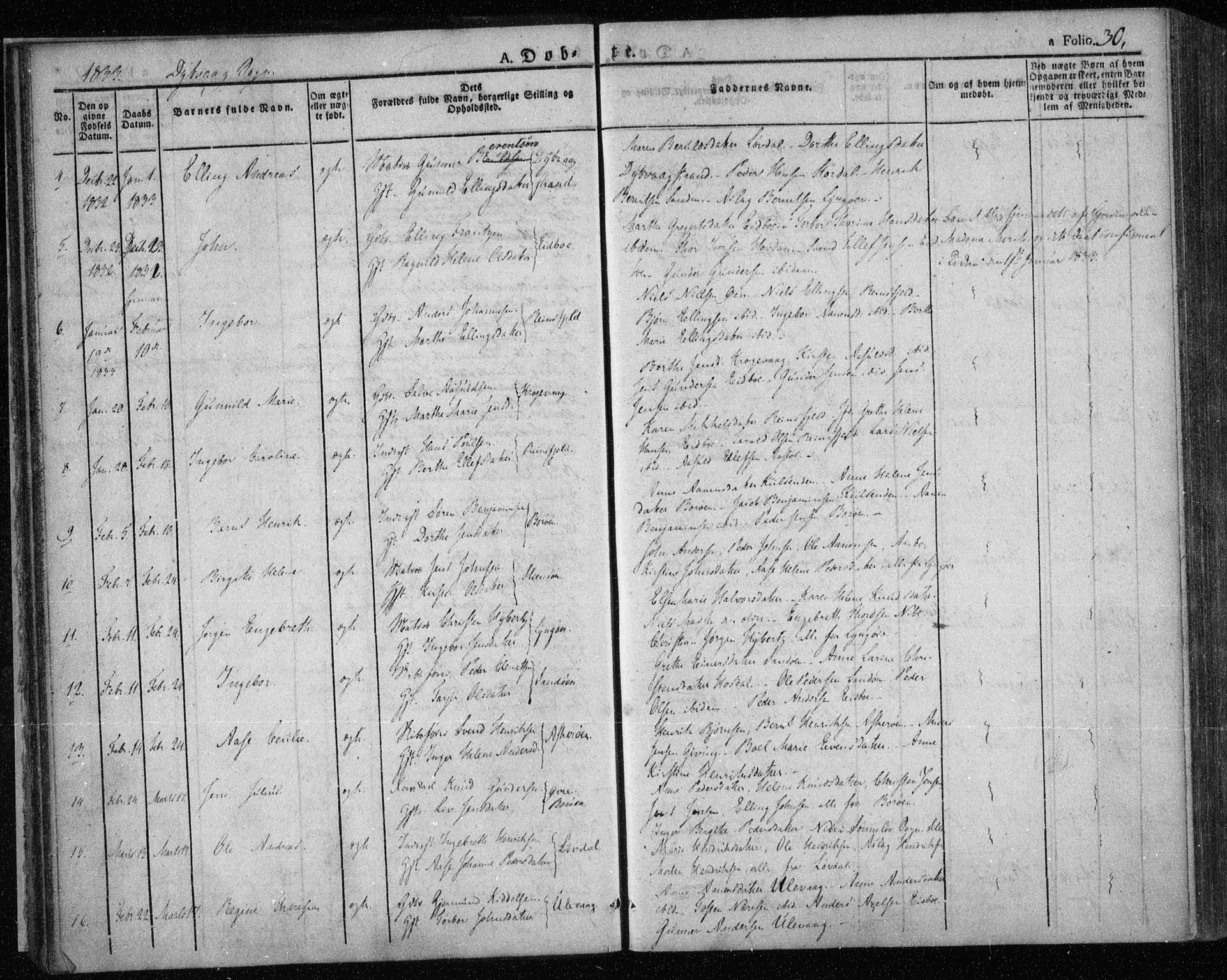 Dypvåg sokneprestkontor, AV/SAK-1111-0007/F/Fa/Faa/L0004: Parish register (official) no. A 4, 1824-1840, p. 30