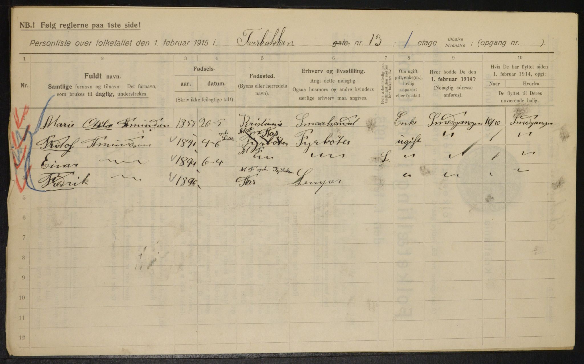 OBA, Municipal Census 1915 for Kristiania, 1915, p. 117691