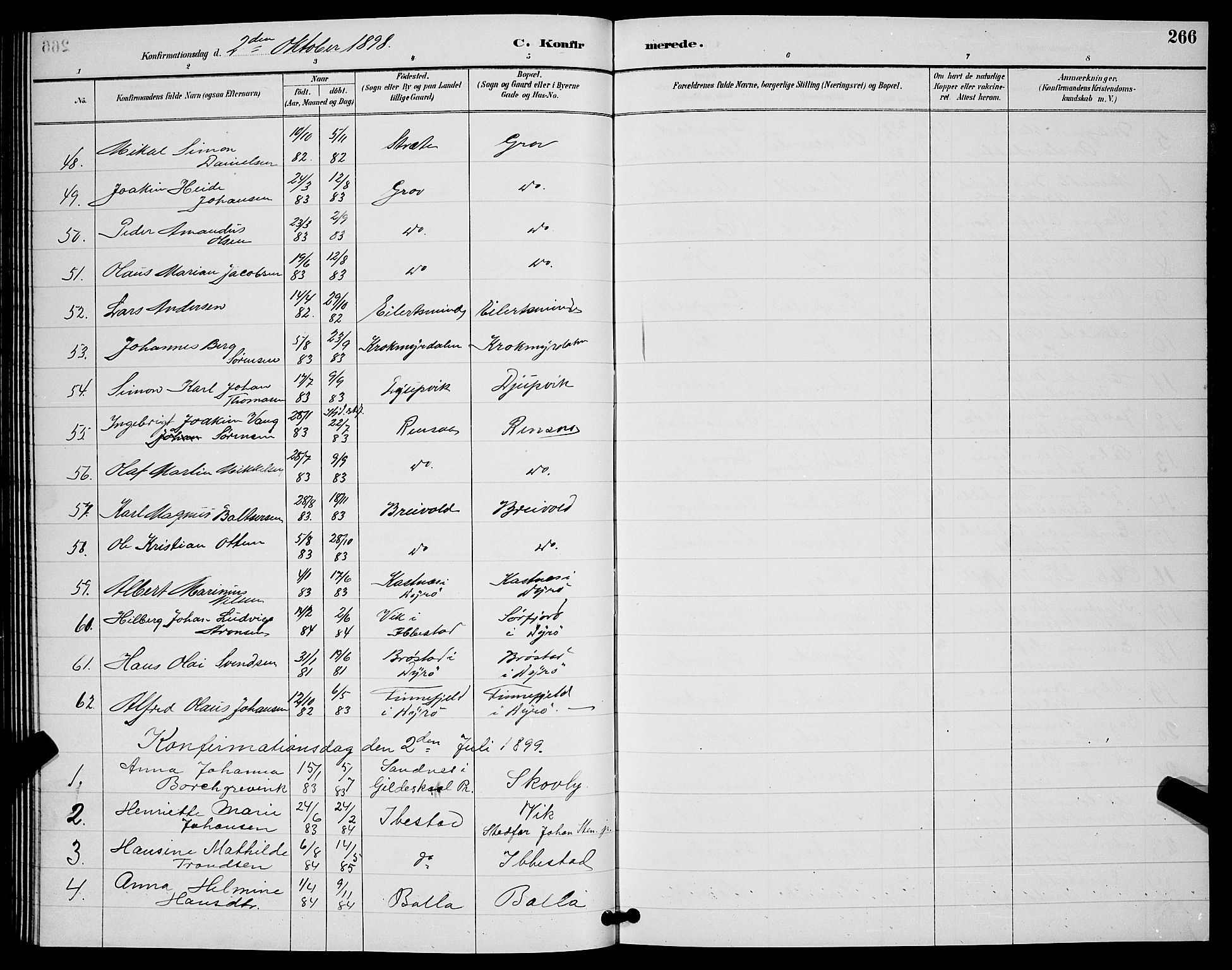 Ibestad sokneprestembete, SATØ/S-0077/H/Ha/Hab/L0008klokker: Parish register (copy) no. 8, 1890-1903, p. 266