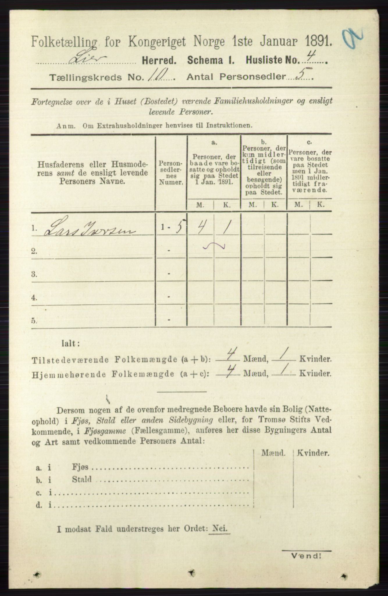 RA, 1891 census for 0626 Lier, 1891, p. 6187