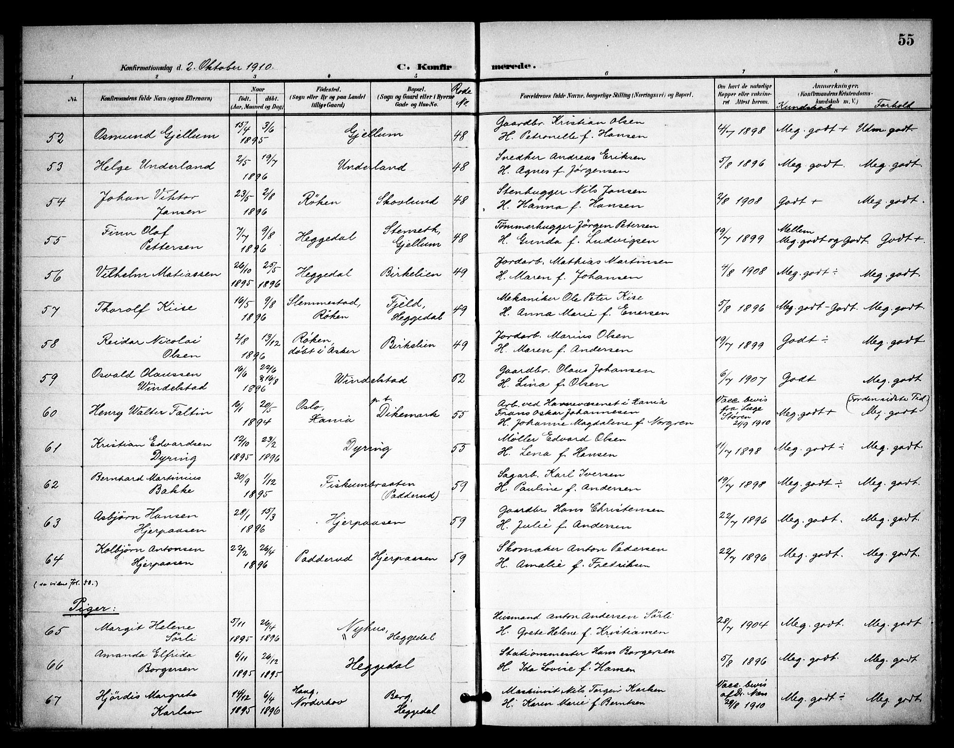Asker prestekontor Kirkebøker, SAO/A-10256a/F/Fa/L0016: Parish register (official) no. I 16, 1900-1917, p. 55