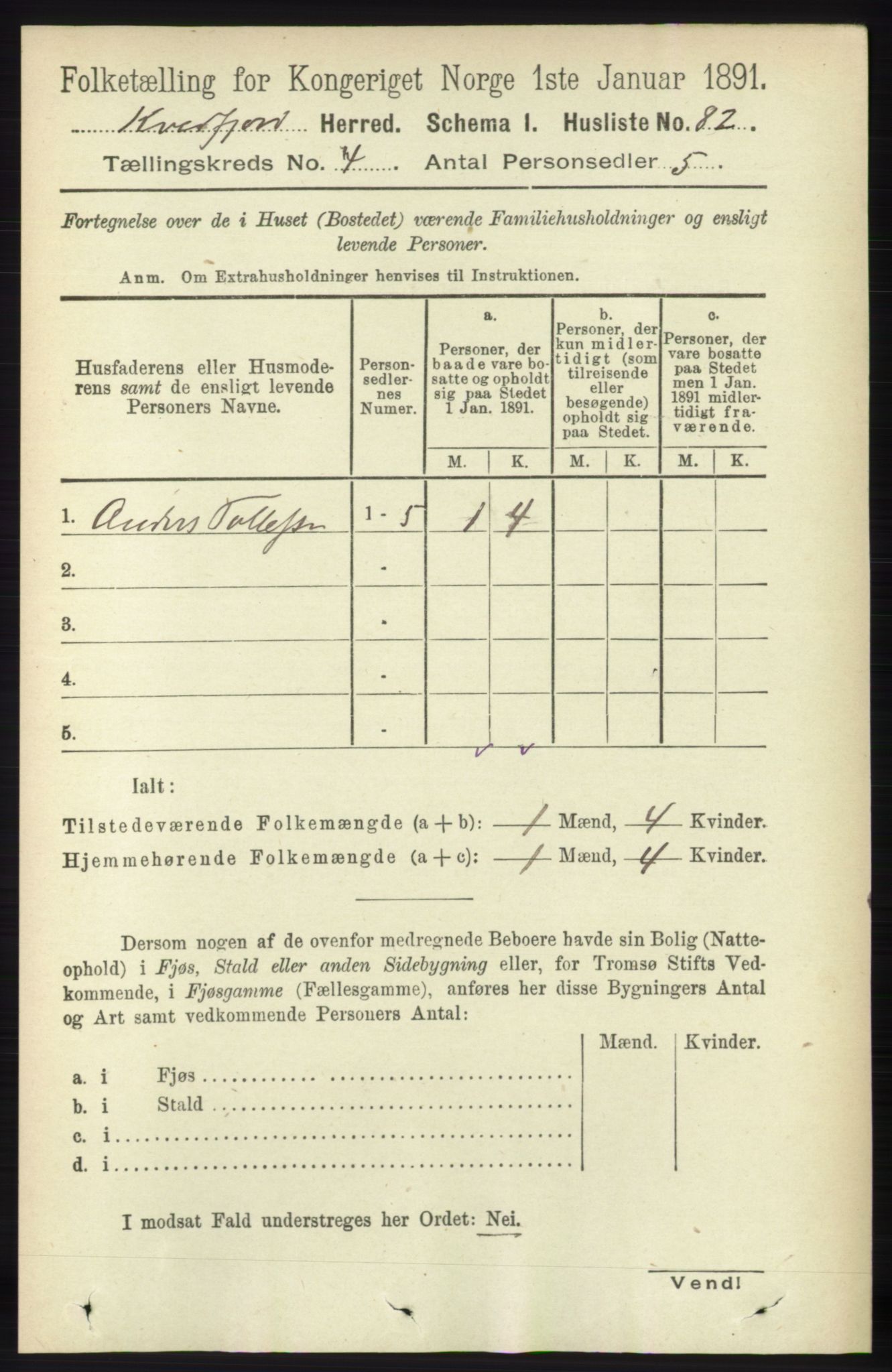 RA, 1891 census for 1911 Kvæfjord, 1891, p. 1832