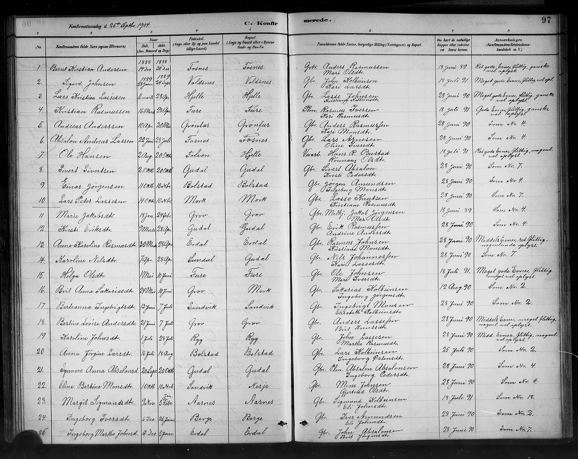 Stryn Sokneprestembete, AV/SAB-A-82501: Parish register (copy) no. C 3, 1881-1905, p. 97