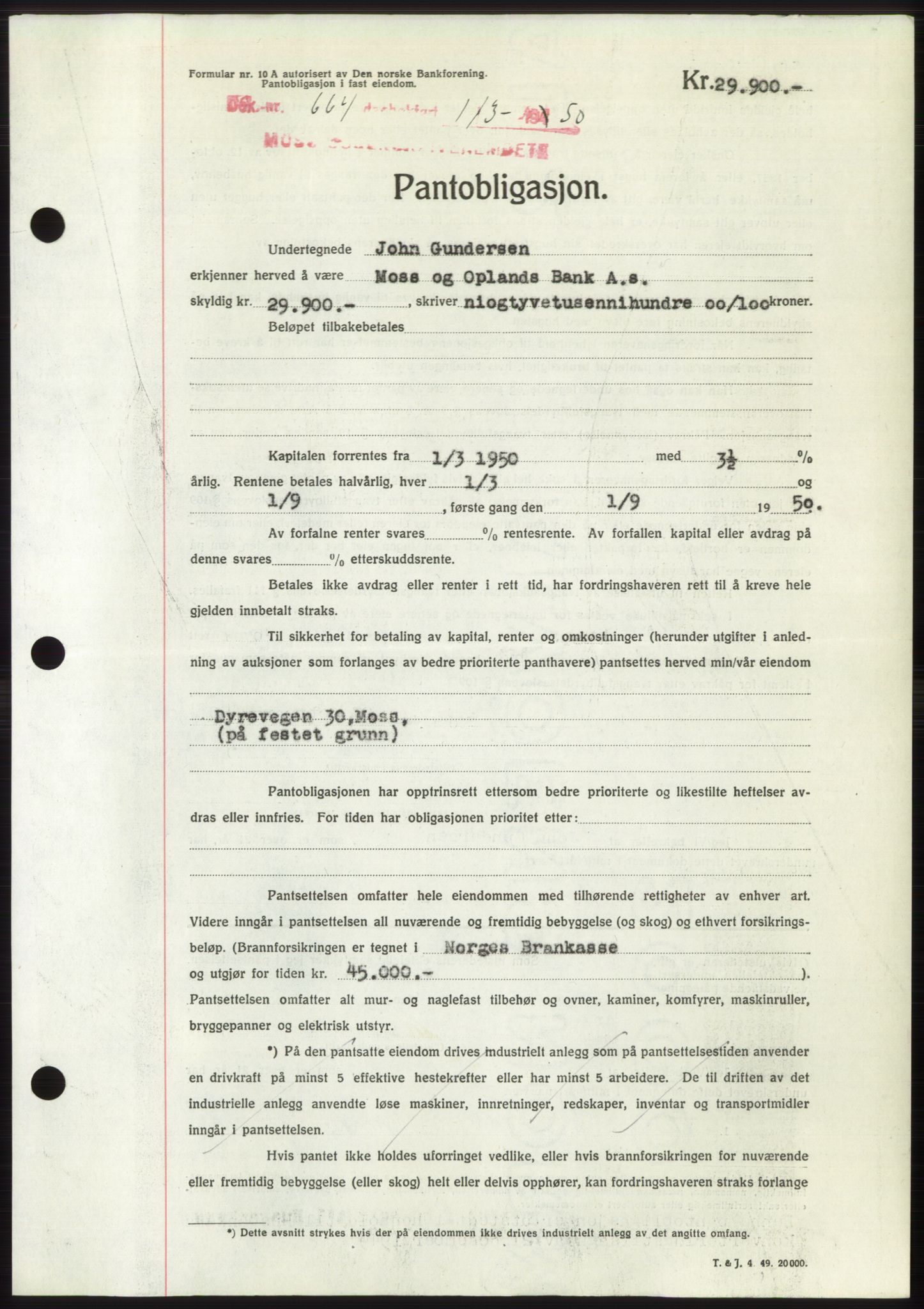 Moss sorenskriveri, SAO/A-10168: Mortgage book no. B23, 1949-1950, Diary no: : 664/1950