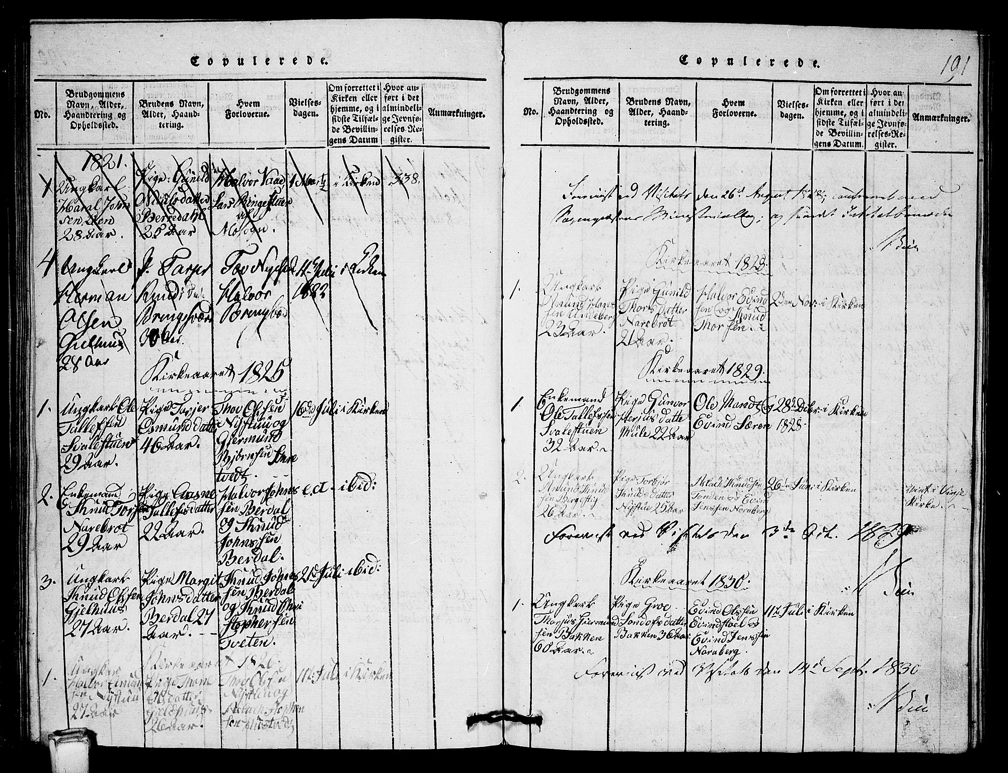 Vinje kirkebøker, SAKO/A-312/G/Gb/L0001: Parish register (copy) no. II 1, 1814-1843, p. 191