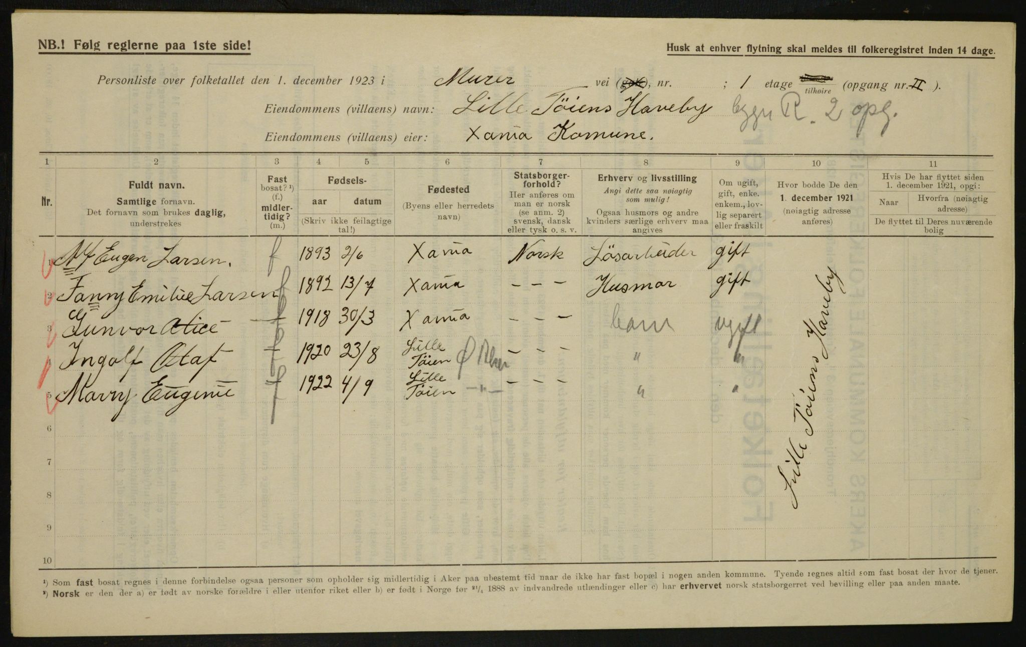 , Municipal Census 1923 for Aker, 1923, p. 26851