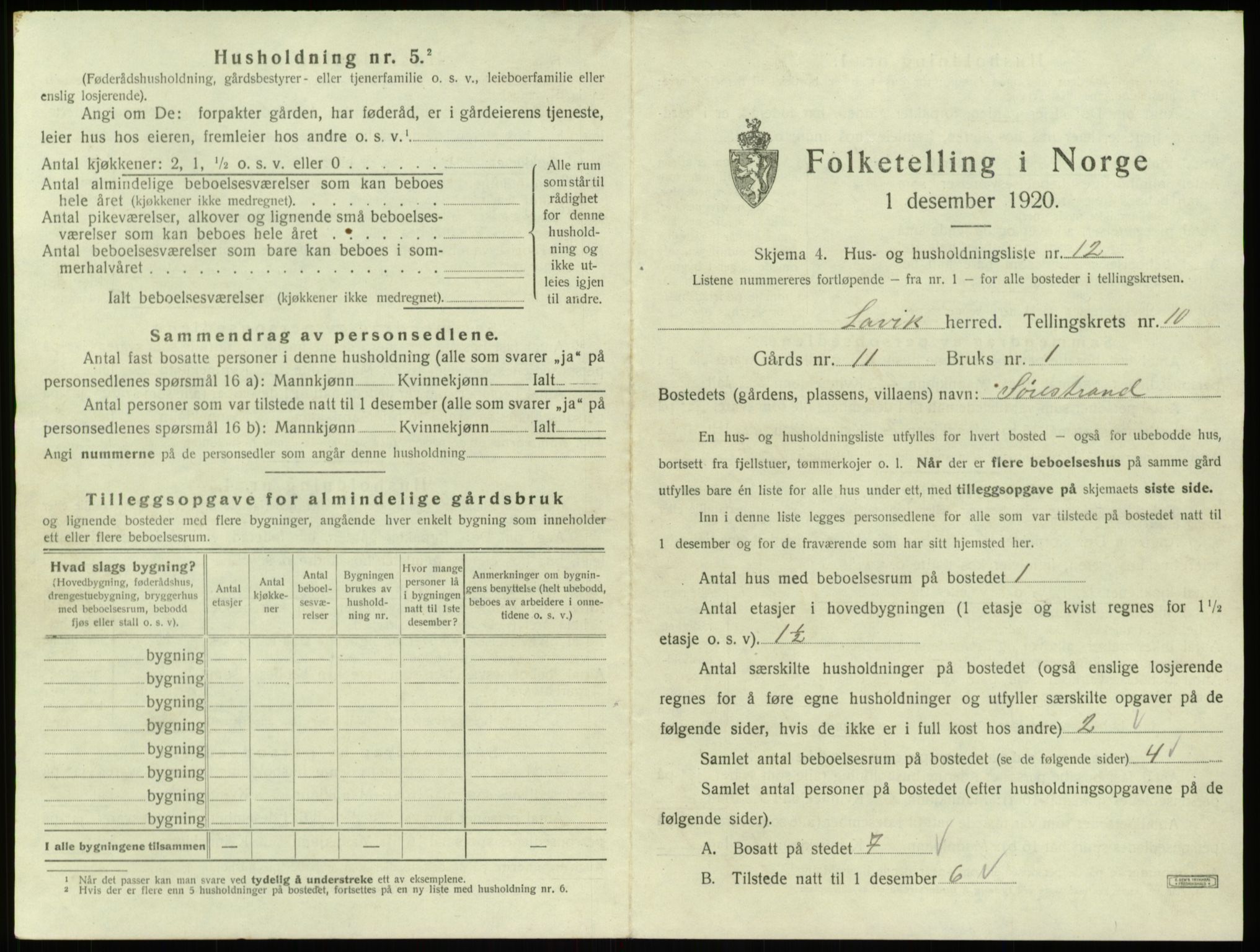 SAB, 1920 census for Lavik, 1920, p. 380