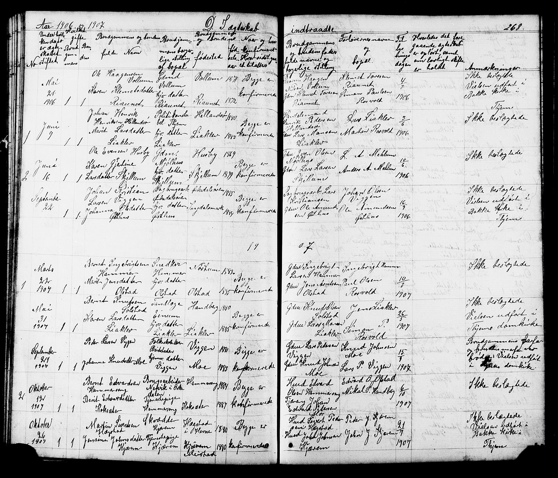 Ministerialprotokoller, klokkerbøker og fødselsregistre - Sør-Trøndelag, SAT/A-1456/665/L0777: Parish register (copy) no. 665C02, 1867-1915, p. 268