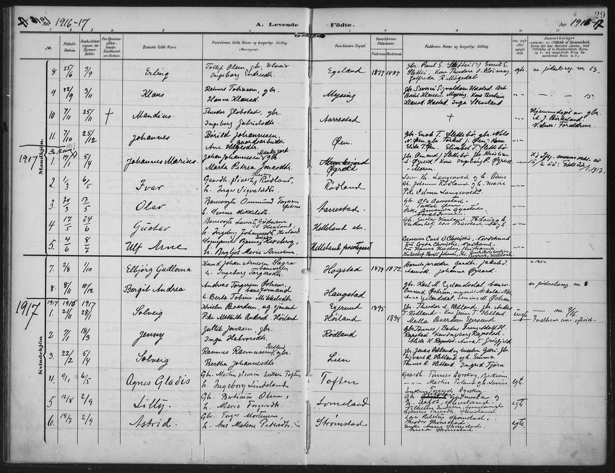 Helleland sokneprestkontor, SAST/A-101810: Parish register (official) no. A 12, 1906-1923, p. 29