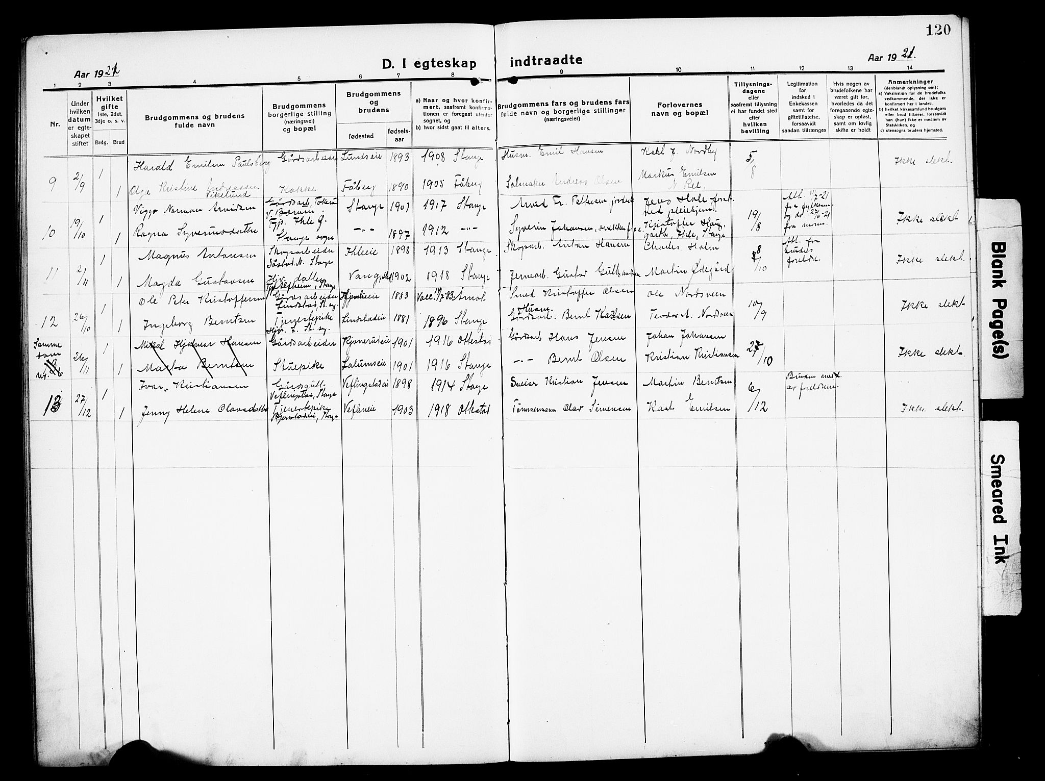 Stange prestekontor, SAH/PREST-002/L/L0016: Parish register (copy) no. 16, 1918-1928, p. 120