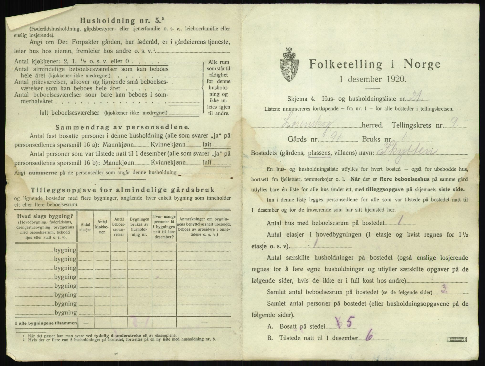 SAO, 1920 census for Lørenskog, 1920, p. 1076