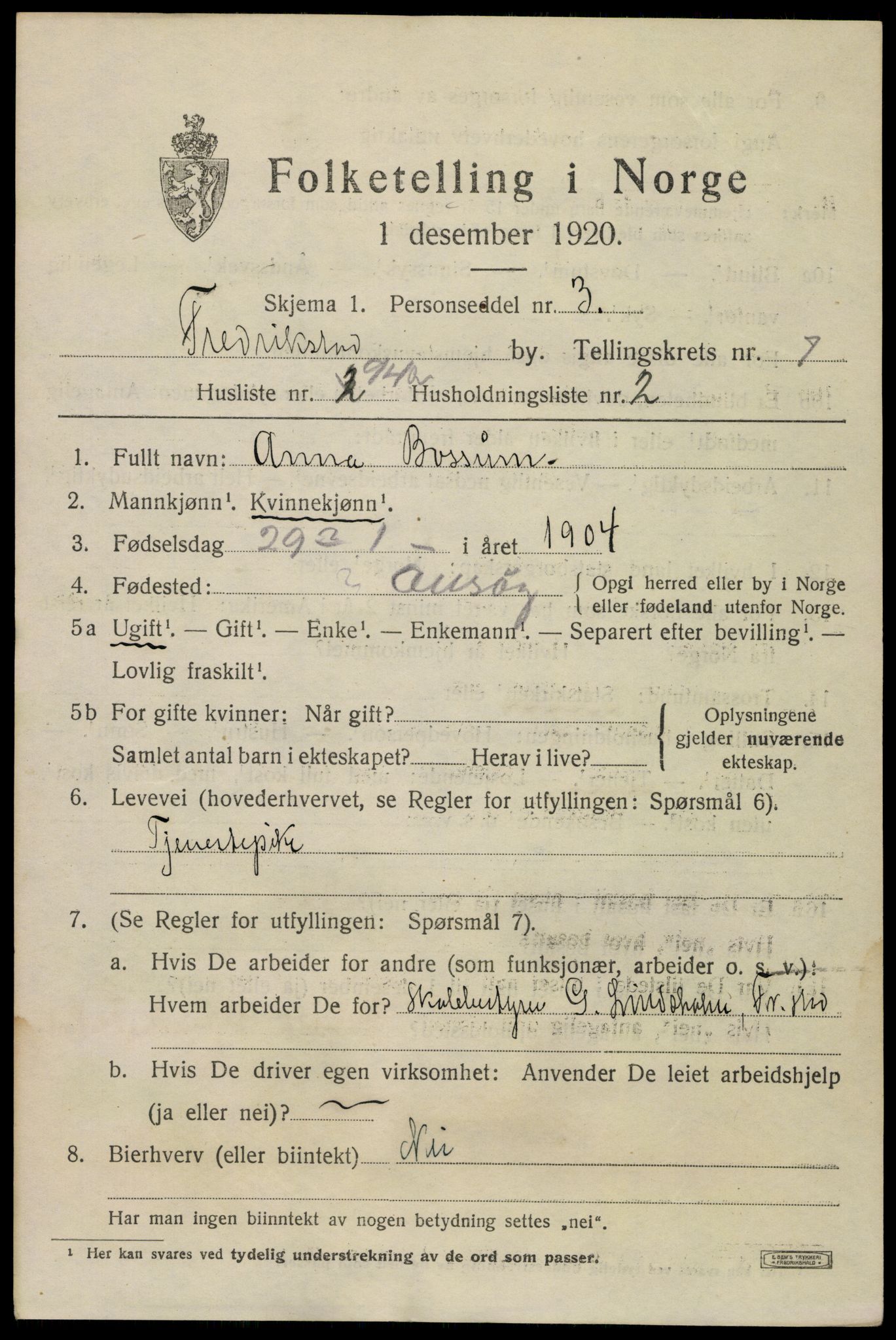 SAO, 1920 census for Fredrikstad, 1920, p. 23521