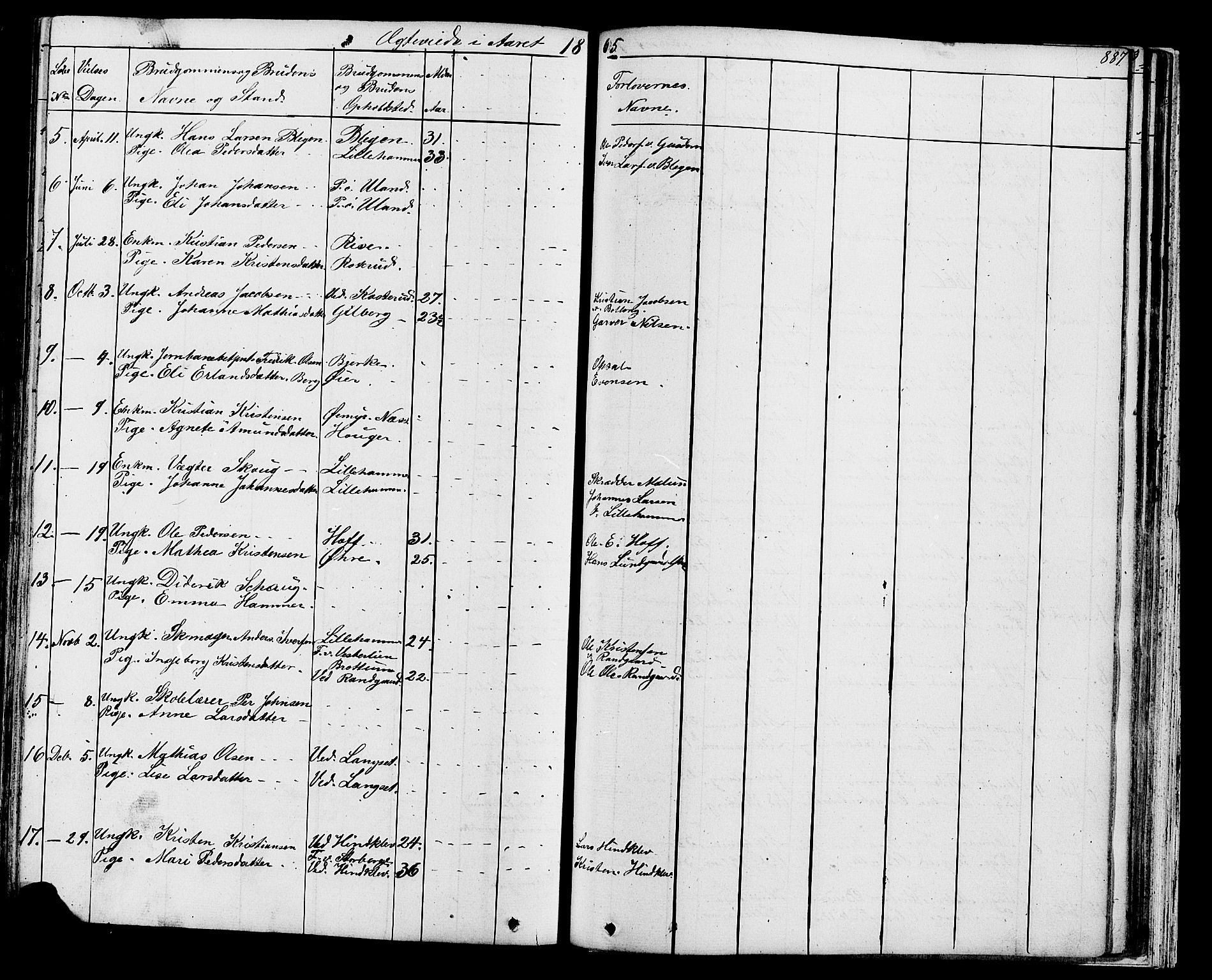 Fåberg prestekontor, SAH/PREST-086/H/Ha/Hab/L0007: Parish register (copy) no. 7, 1856-1891, p. 886-887
