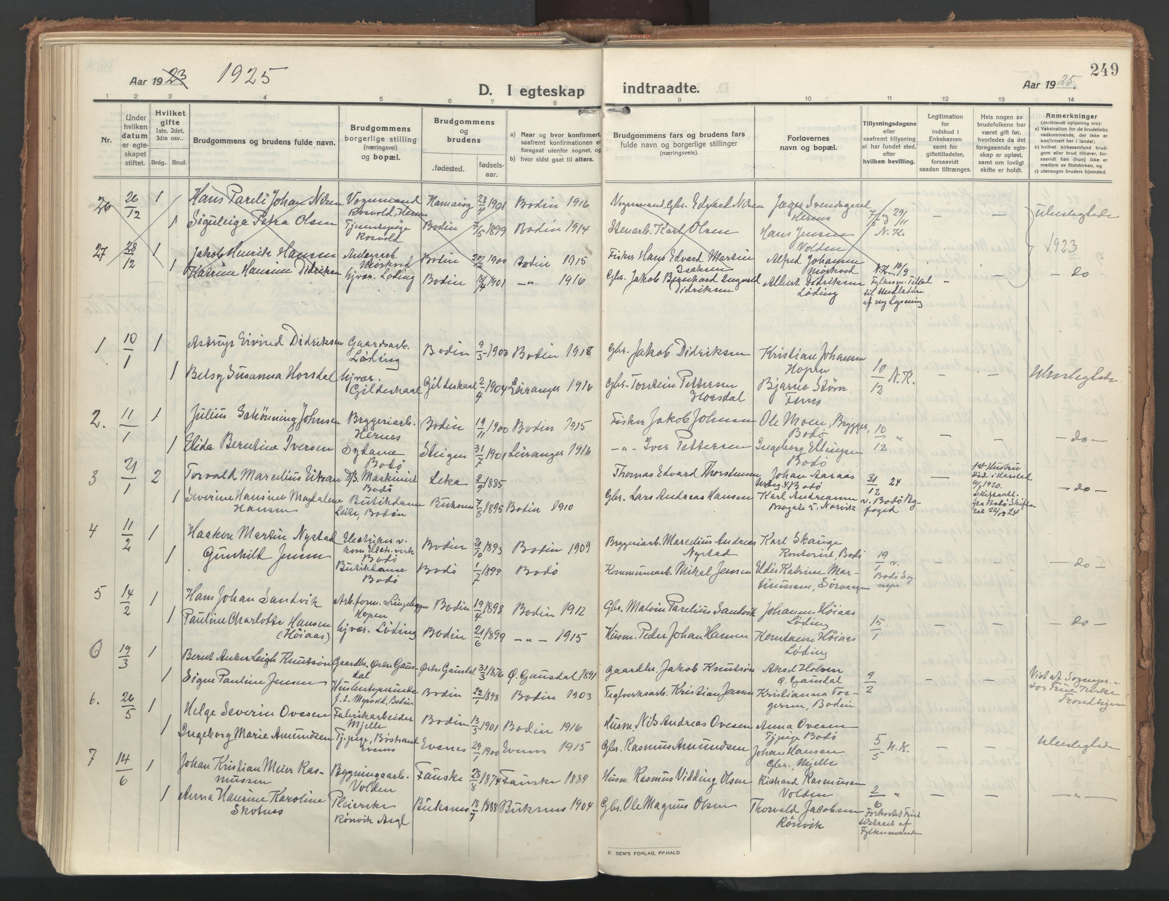 Ministerialprotokoller, klokkerbøker og fødselsregistre - Nordland, AV/SAT-A-1459/802/L0060: Parish register (official) no. 802A07, 1916-1933, p. 249