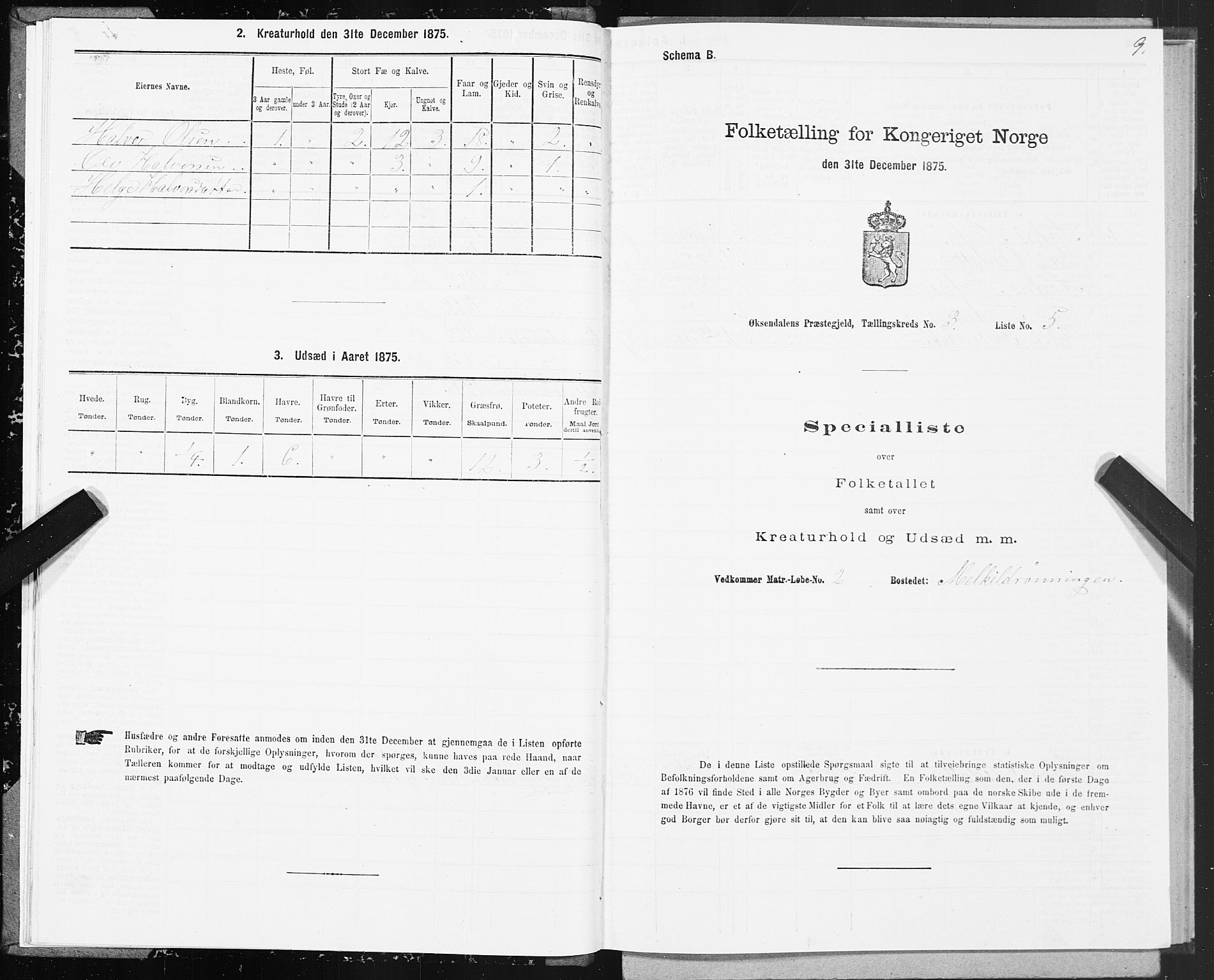 SAT, 1875 census for 1561P Øksendal, 1875, p. 2009