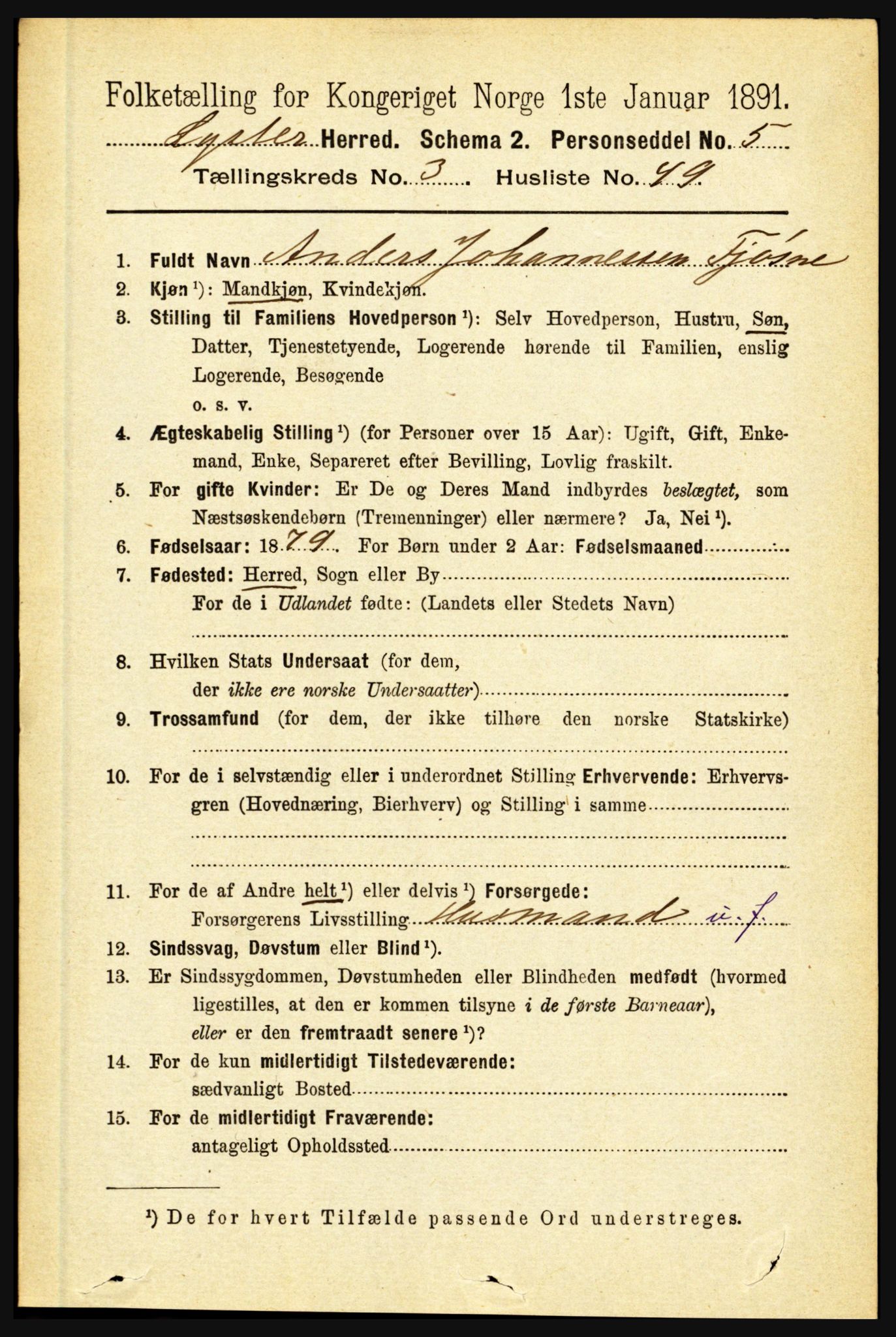 RA, 1891 census for 1426 Luster, 1891, p. 1402