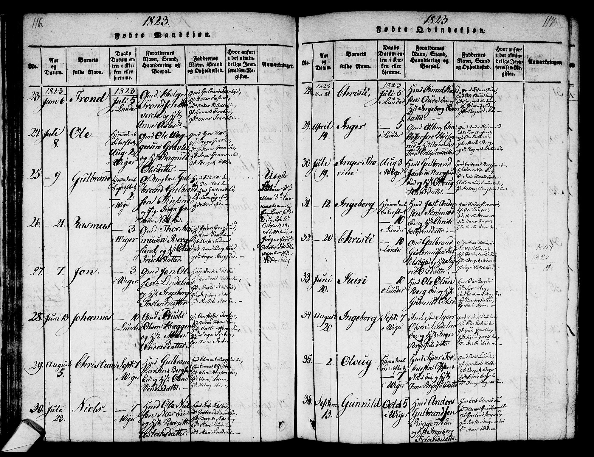 Norderhov kirkebøker, AV/SAKO-A-237/G/Ga/L0003: Parish register (copy) no. I 3 /2, 1814-1876, p. 116-117