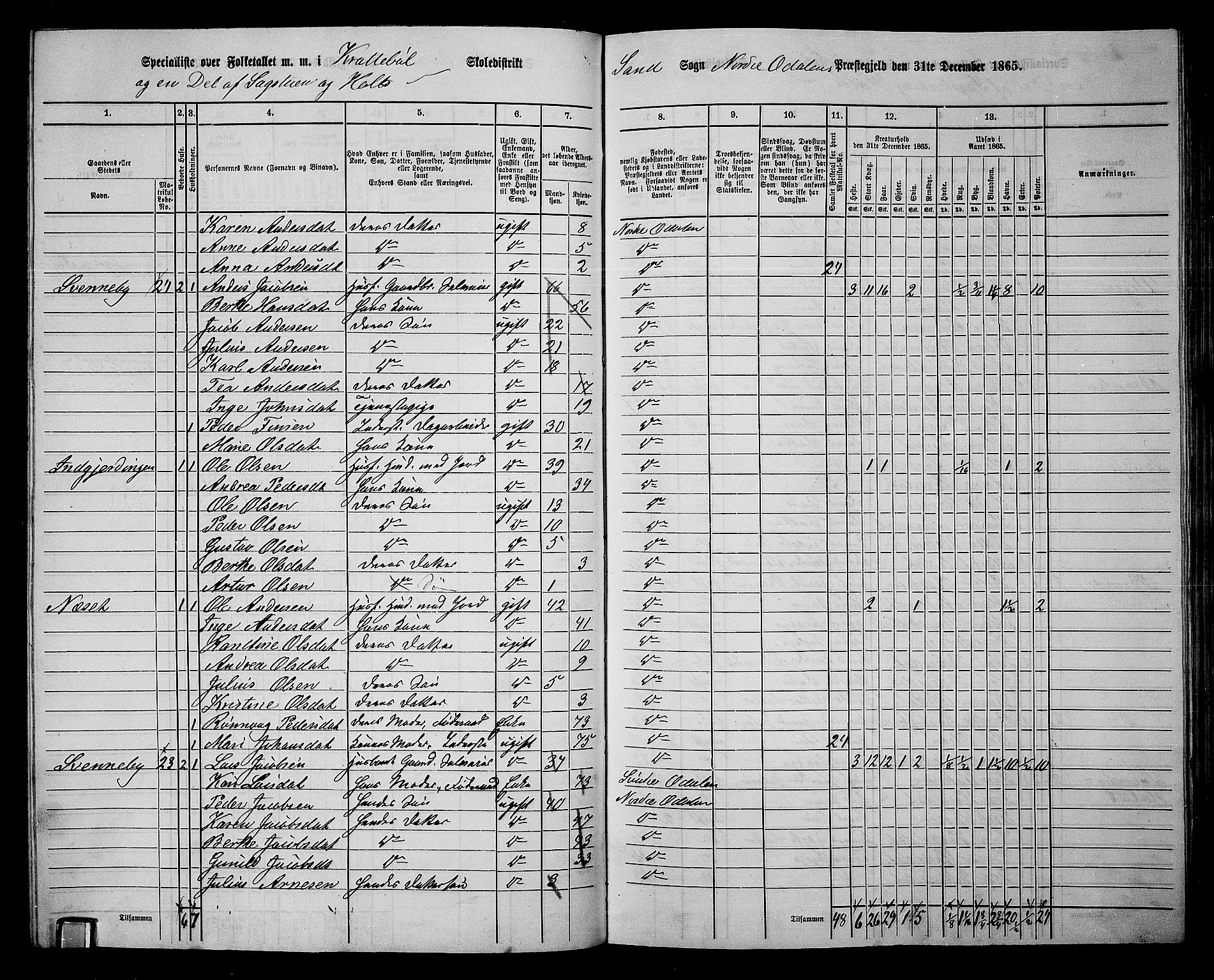 RA, 1865 census for Nord-Odal, 1865, p. 94