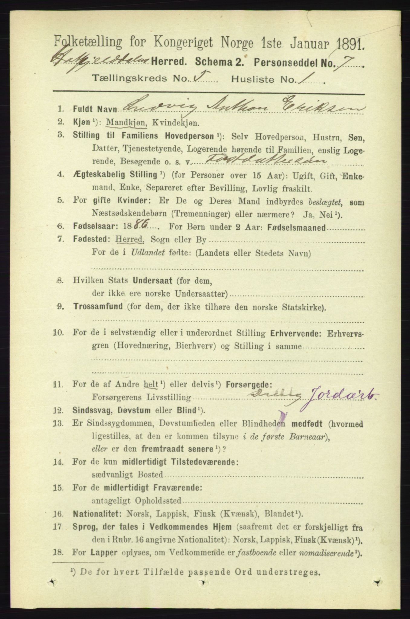 RA, 1891 census for 1826 Hattfjelldal, 1891, p. 1135