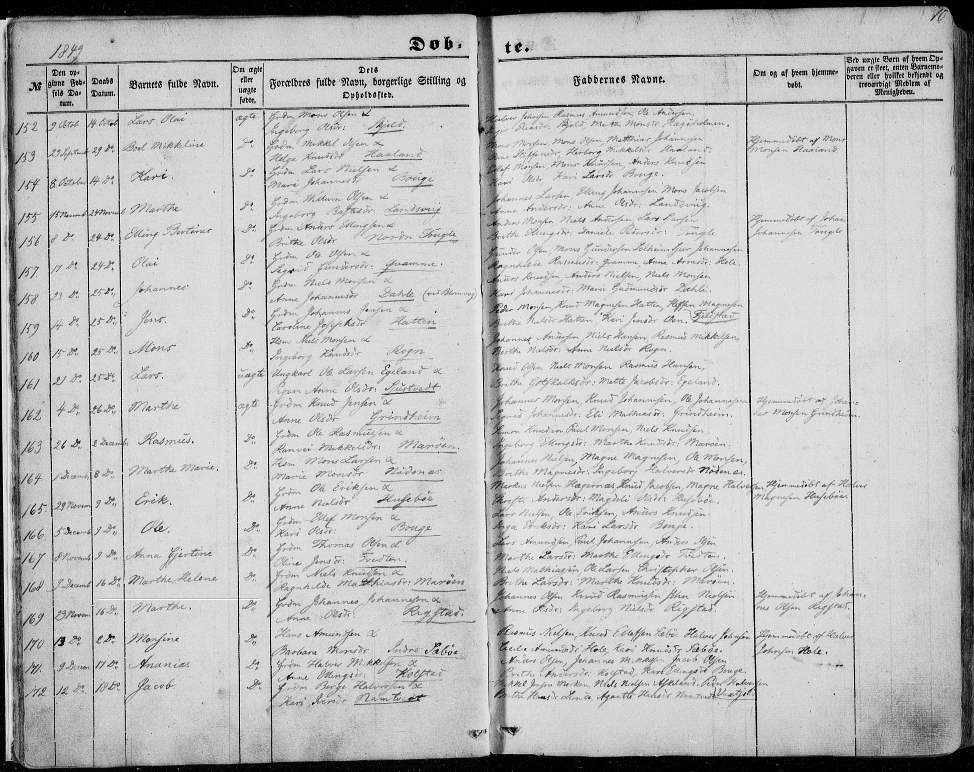 Manger sokneprestembete, SAB/A-76801/H/Haa: Parish register (official) no. A 6, 1849-1859, p. 10