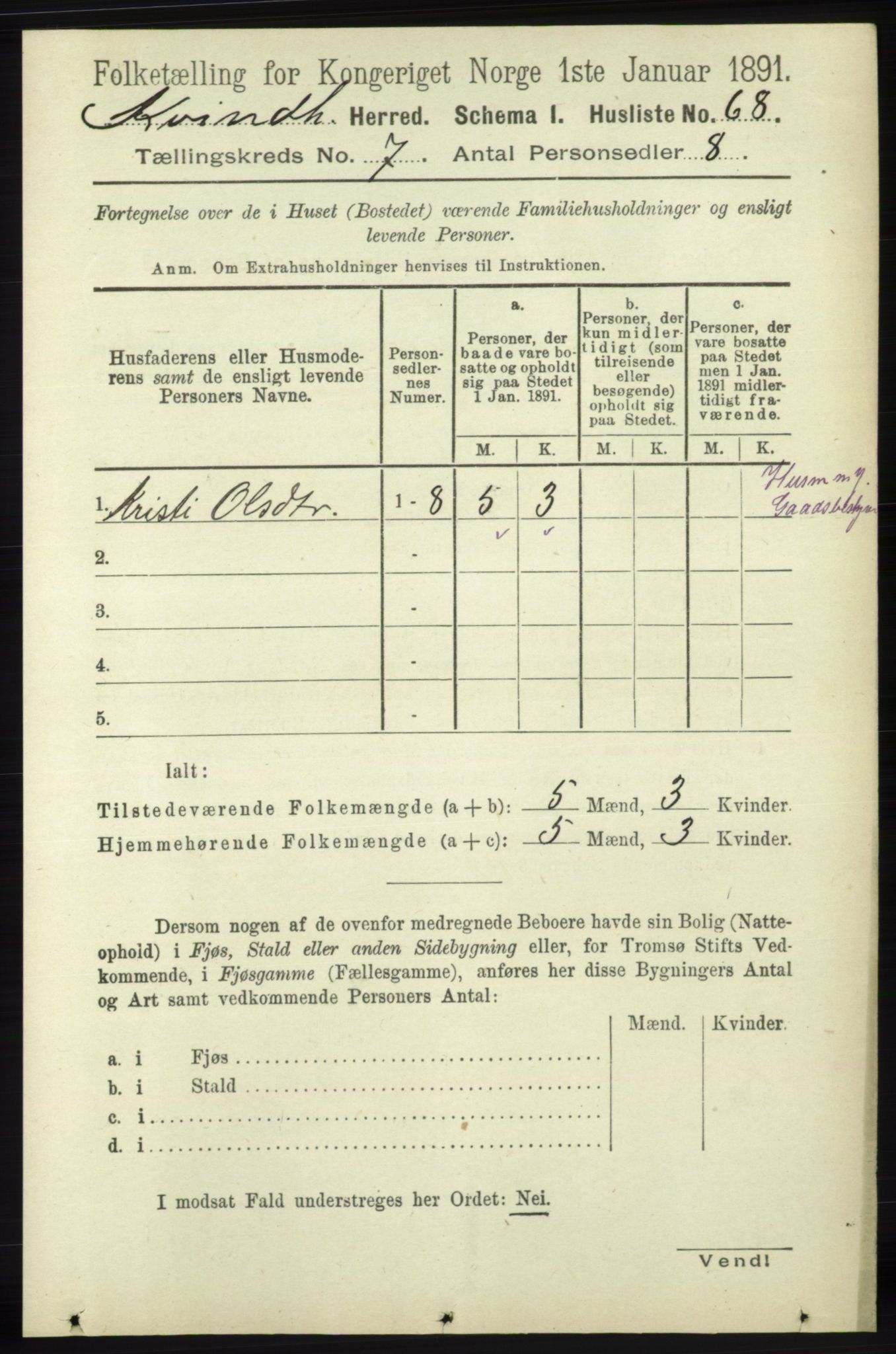 RA, 1891 census for 1224 Kvinnherad, 1891, p. 2443