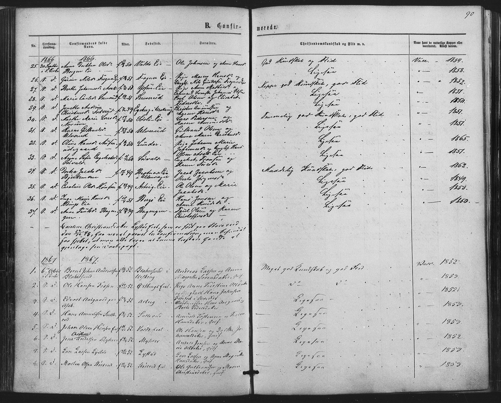 Sørum prestekontor Kirkebøker, AV/SAO-A-10303/F/Fa/L0006: Parish register (official) no. I 6, 1864-1877, p. 90