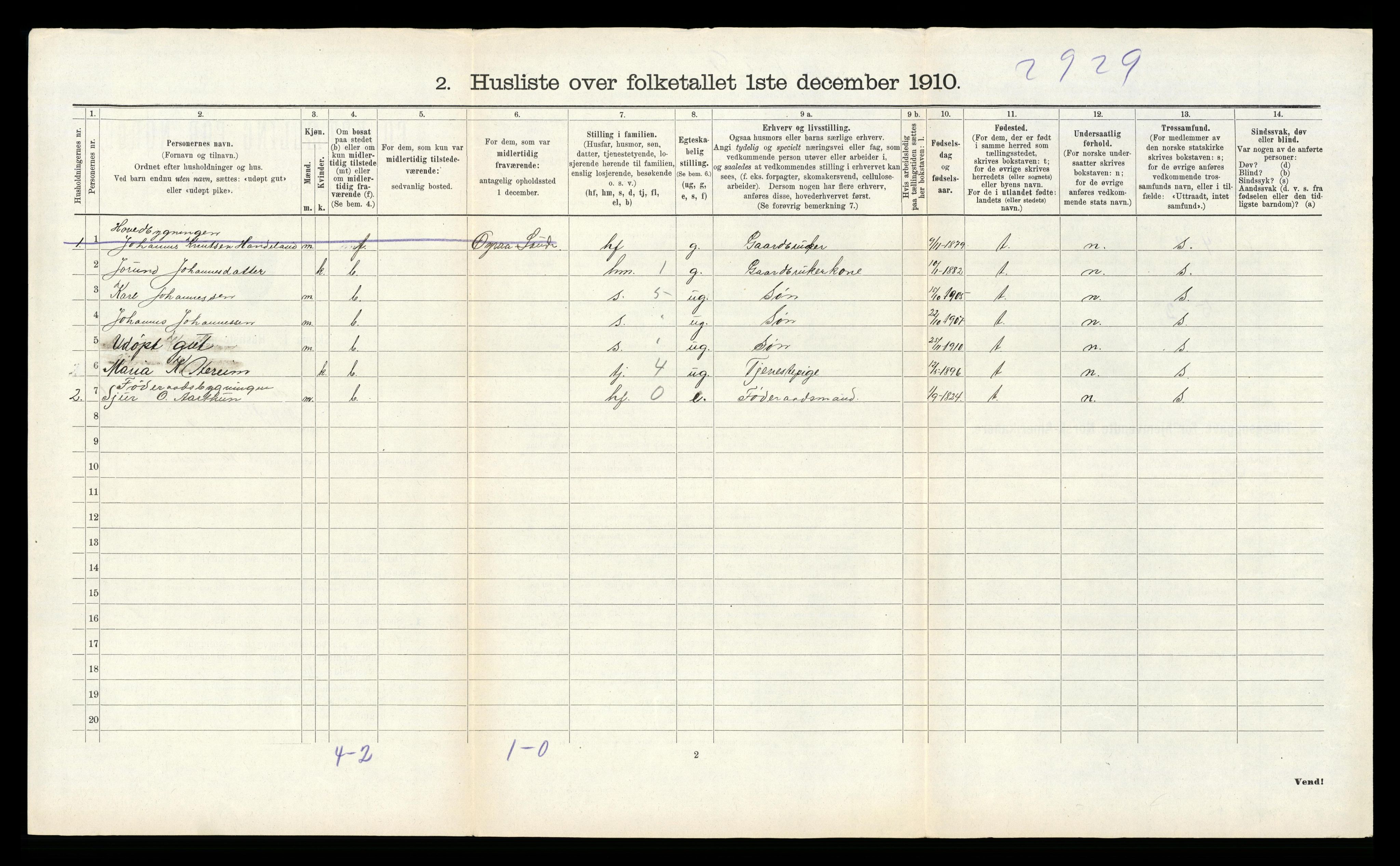 RA, 1910 census for Sauda, 1910, p. 495