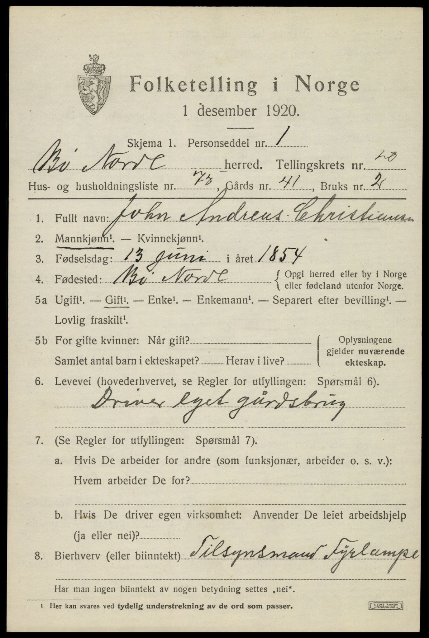 SAT, 1920 census for Bø, 1920, p. 9544