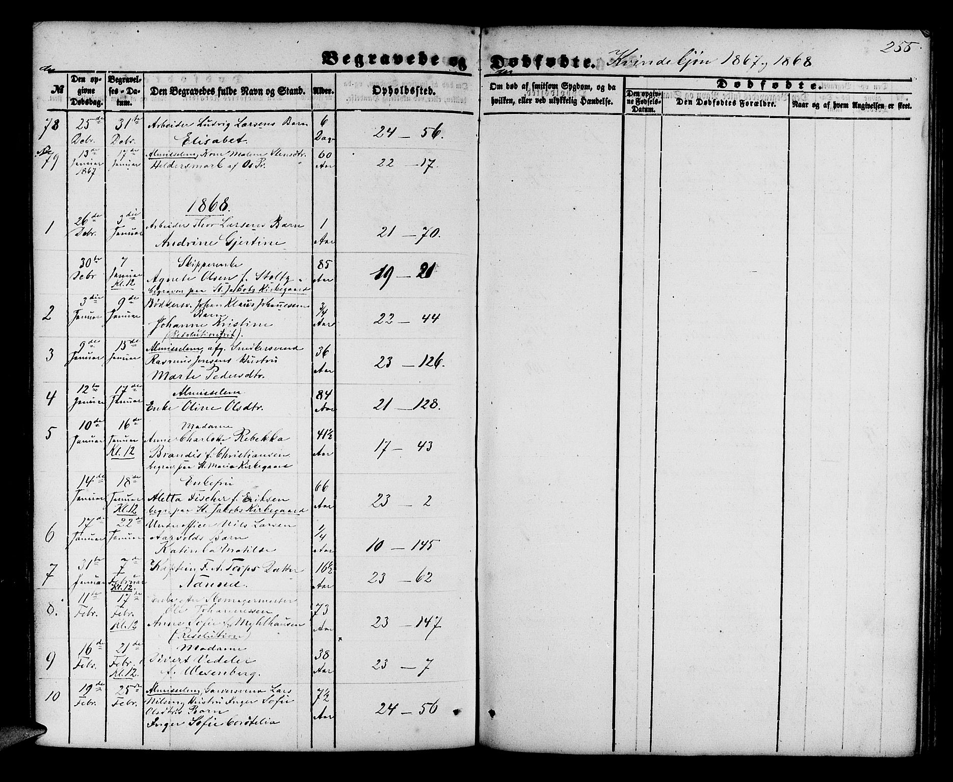 Korskirken sokneprestembete, SAB/A-76101/H/Hab: Parish register (copy) no. E 2, 1851-1871, p. 255