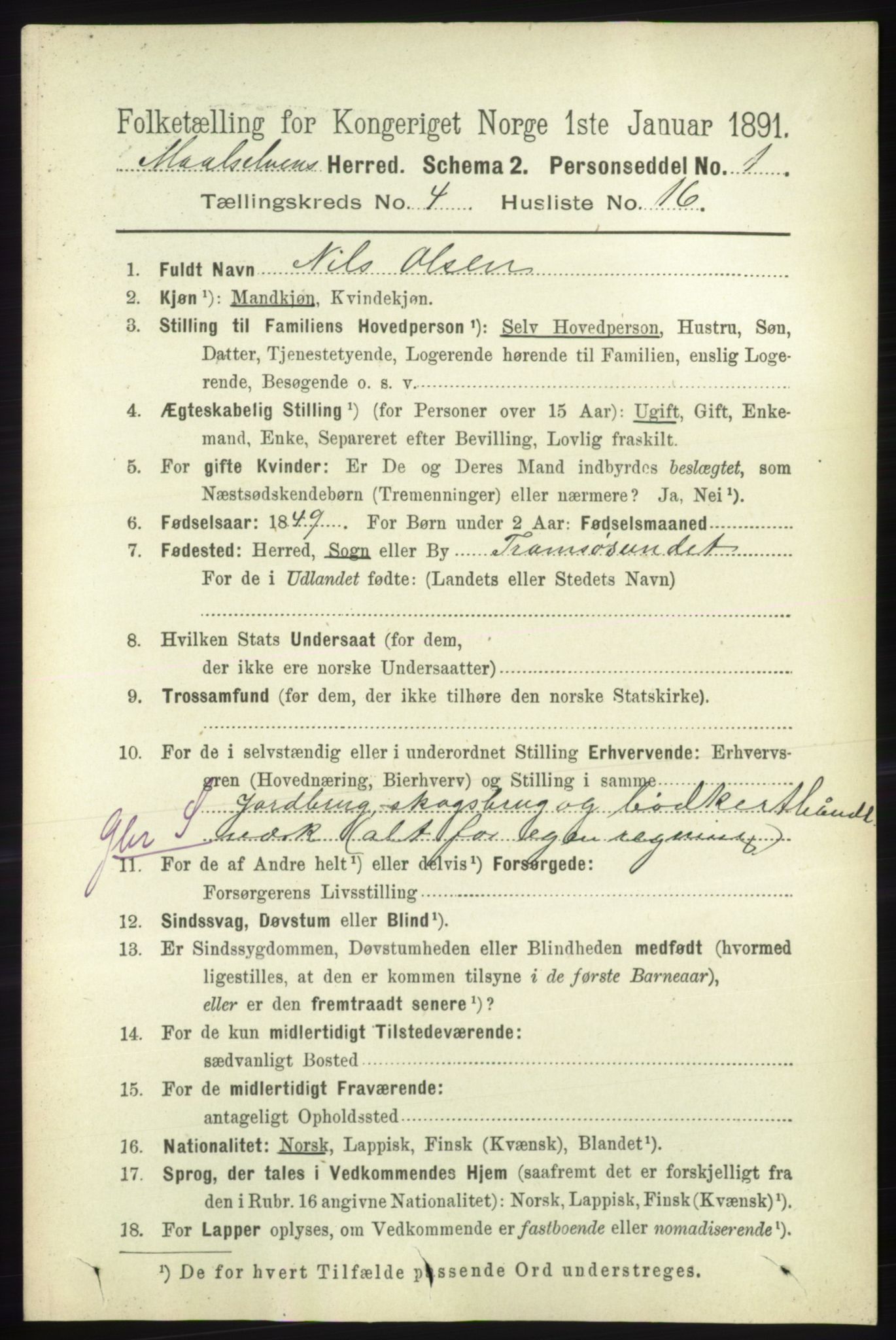 RA, 1891 census for 1924 Målselv, 1891, p. 1180
