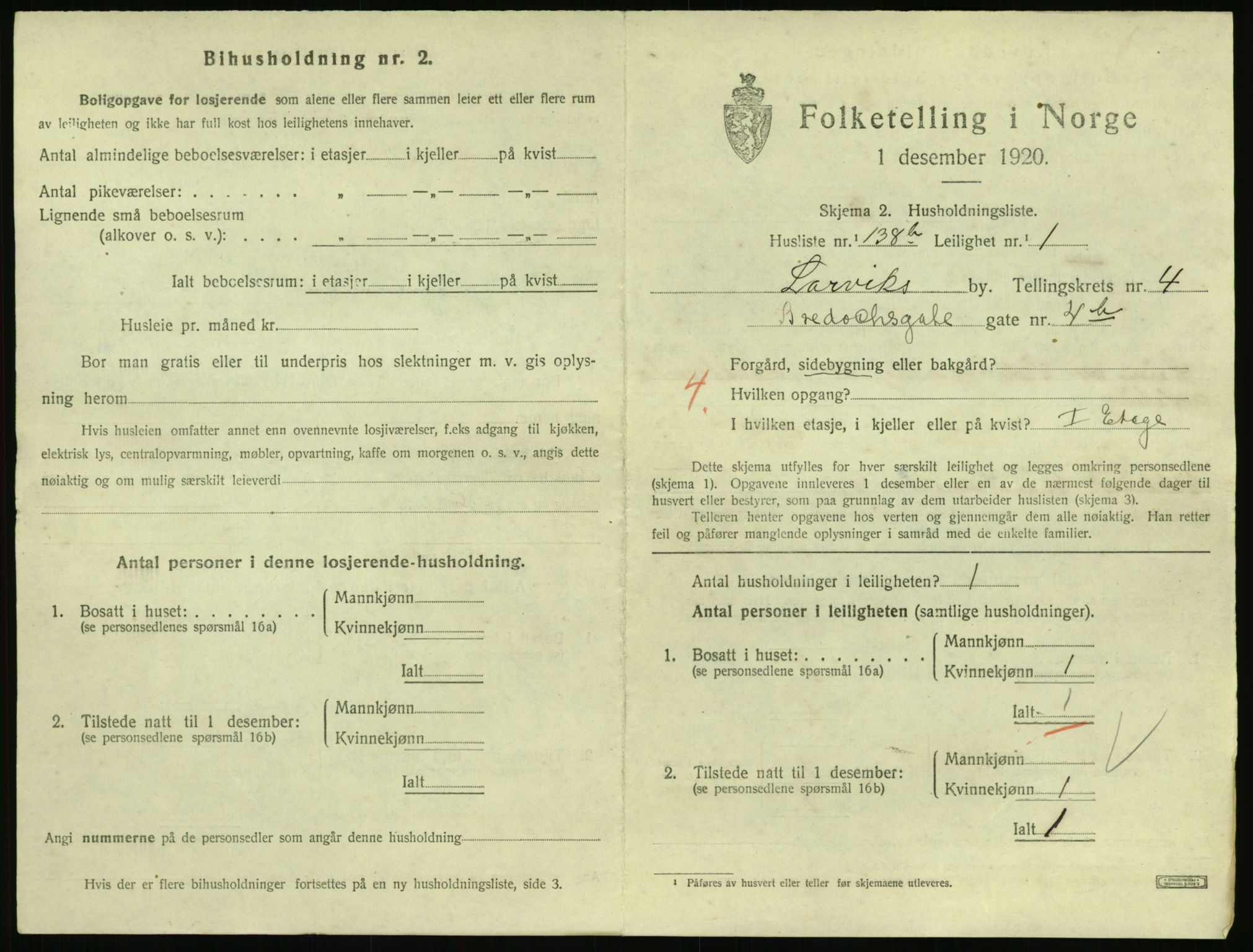 SAKO, 1920 census for Larvik, 1920, p. 4844