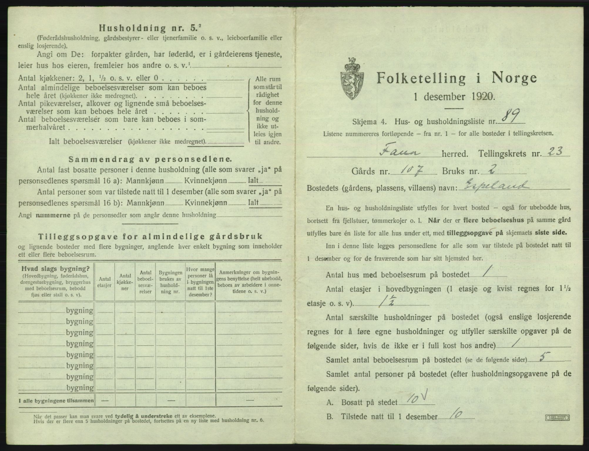 SAB, 1920 census for Fana, 1920, p. 3500