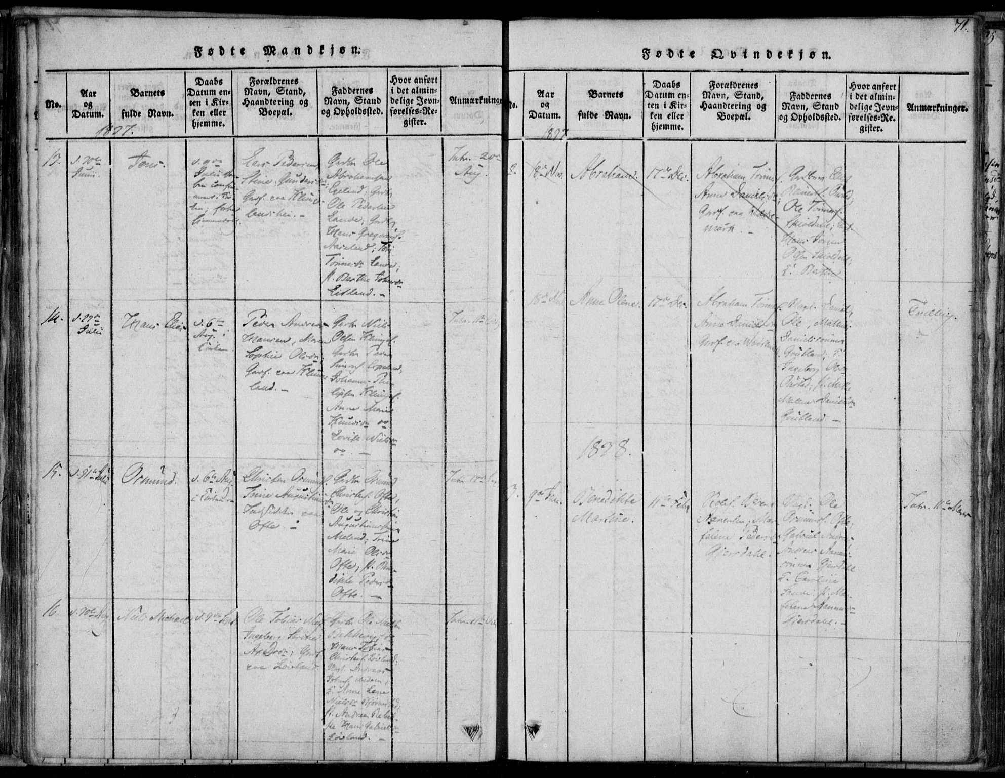 Herad sokneprestkontor, AV/SAK-1111-0018/F/Fa/Faa/L0003: Parish register (official) no. A 3, 1816-1844, p. 71