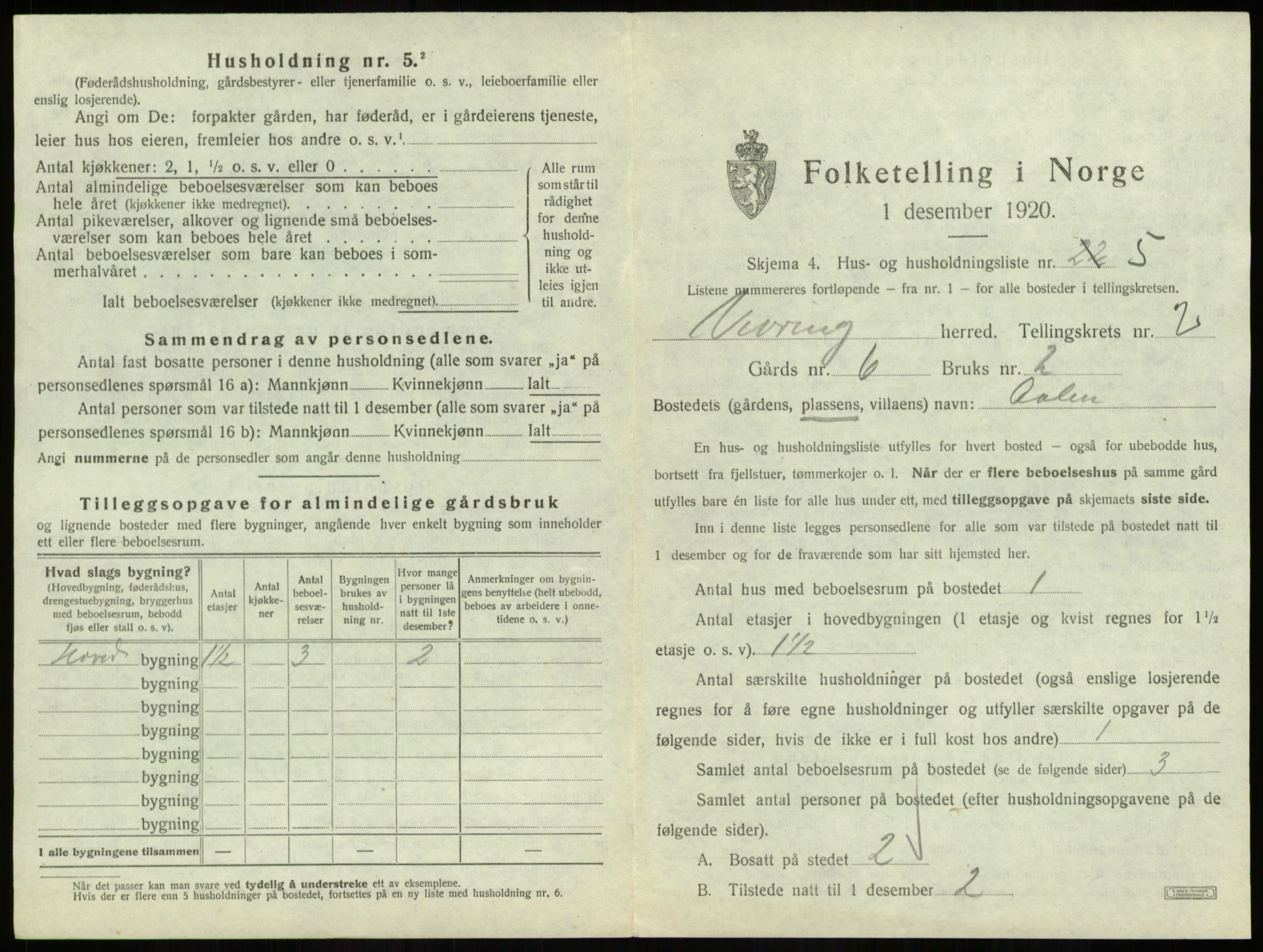 SAB, 1920 census for Vevring, 1920, p. 78