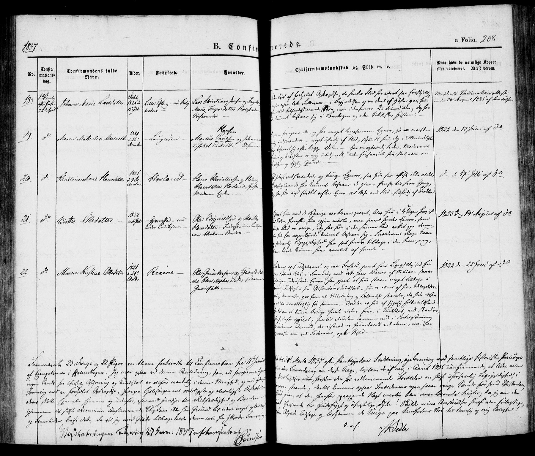 Tjølling kirkebøker, AV/SAKO-A-60/F/Fa/L0006: Parish register (official) no. 6, 1835-1859, p. 208