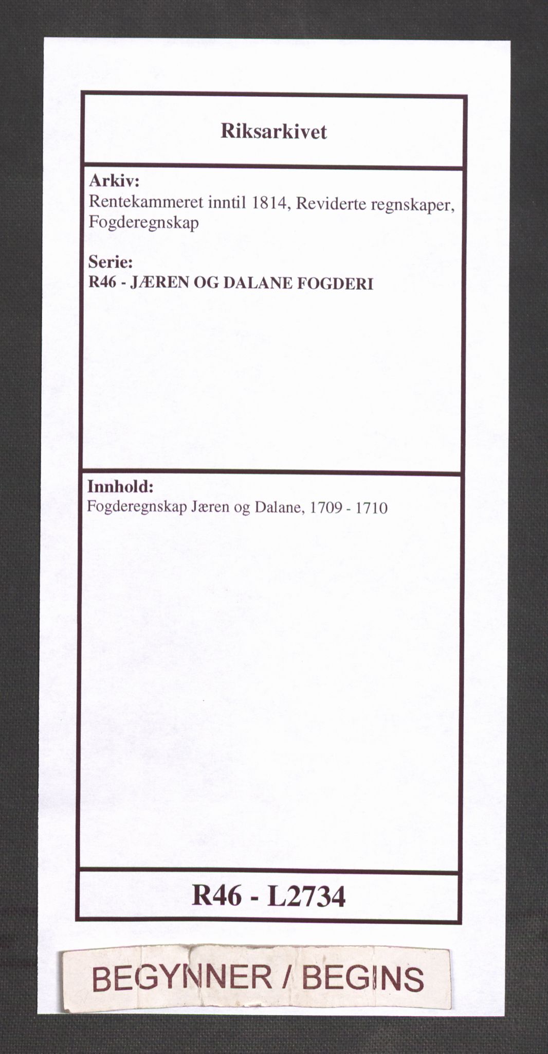 Rentekammeret inntil 1814, Reviderte regnskaper, Fogderegnskap, AV/RA-EA-4092/R46/L2734: Fogderegnskap Jæren og Dalane, 1709-1710, p. 1