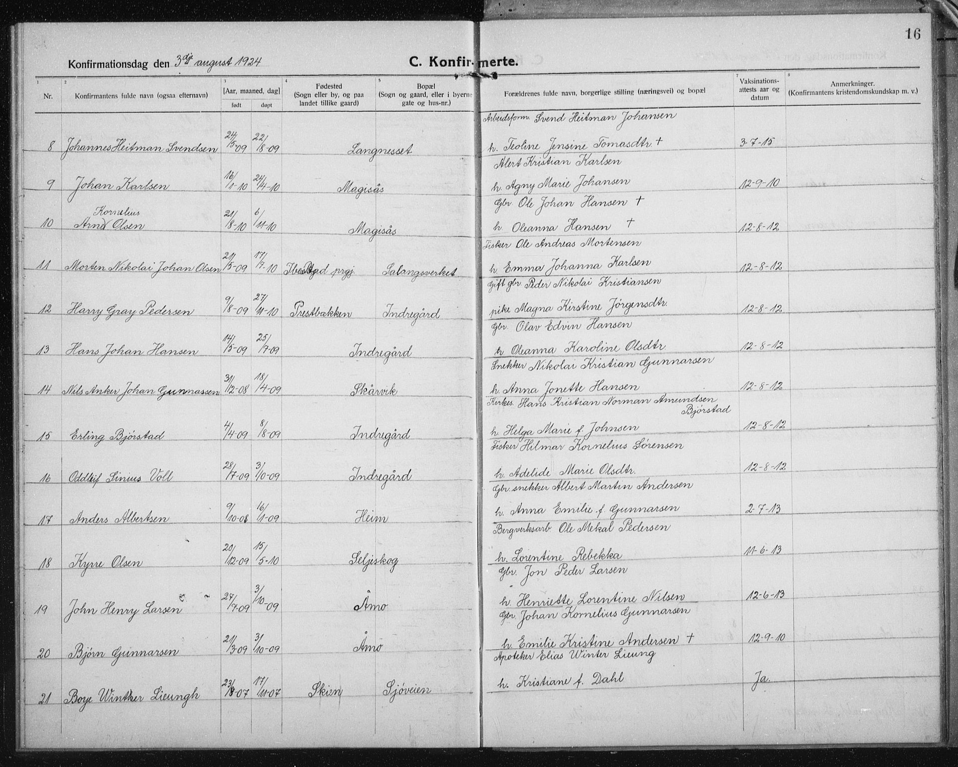 Salangen sokneprestembete, AV/SATØ-S-1324/H/Hb/L0006klokker: Parish register (copy) no. 6, 1919-1937, p. 16