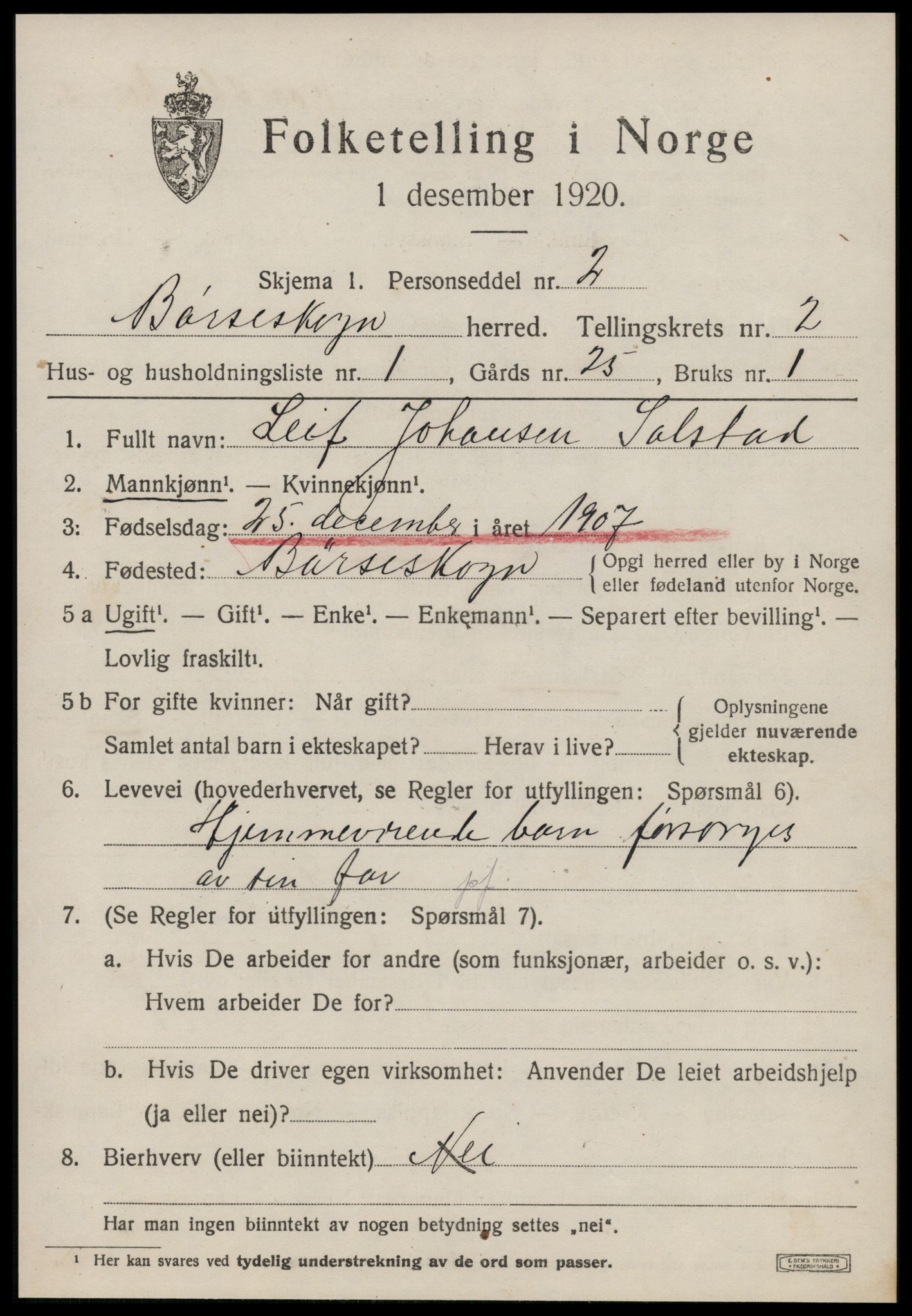 SAT, 1920 census for Børseskogn, 1920, p. 1280