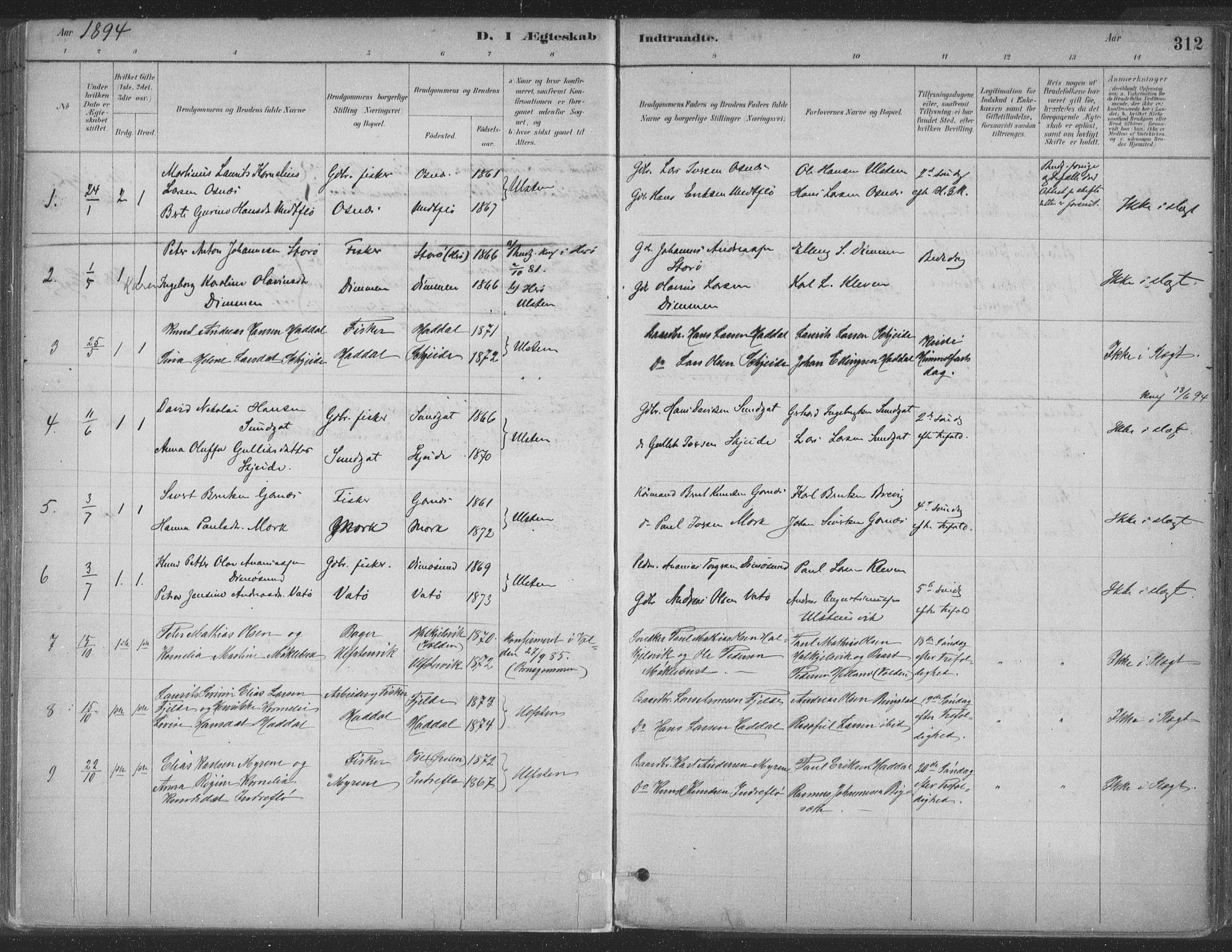 Ministerialprotokoller, klokkerbøker og fødselsregistre - Møre og Romsdal, SAT/A-1454/509/L0106: Parish register (official) no. 509A04, 1883-1922, p. 312