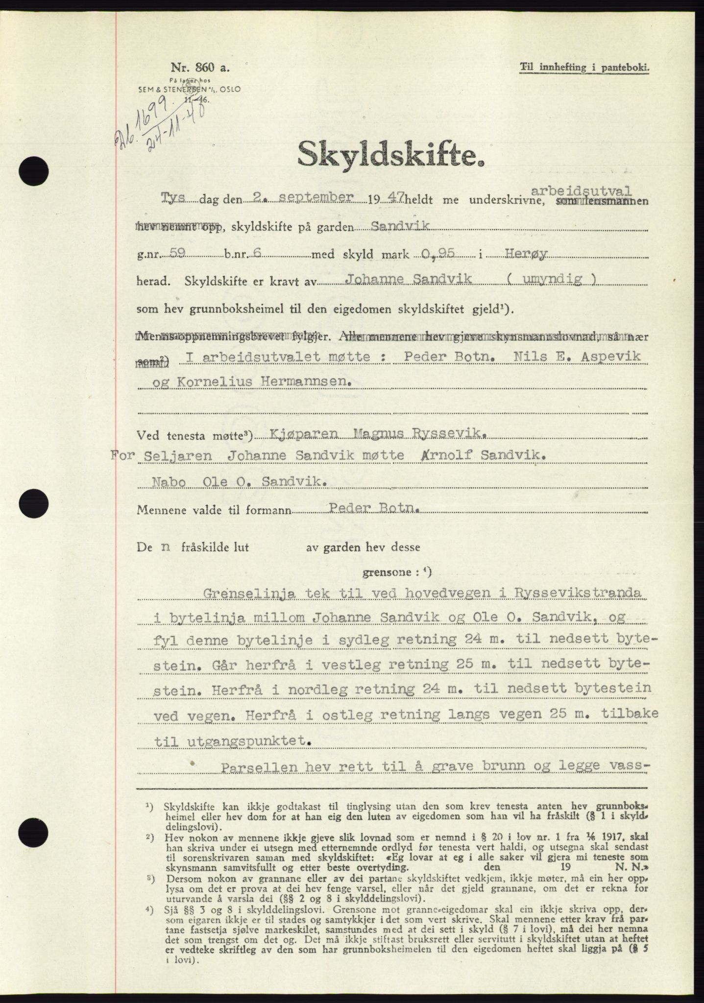 Søre Sunnmøre sorenskriveri, AV/SAT-A-4122/1/2/2C/L0081: Mortgage book no. 7A, 1947-1948, Diary no: : 1699/1947