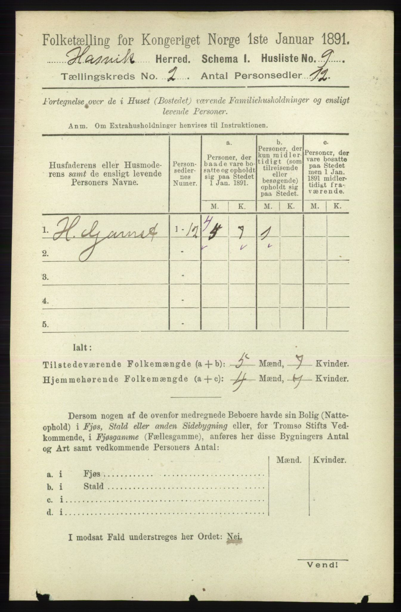 RA, 1891 census for 2015 Hasvik, 1891, p. 269