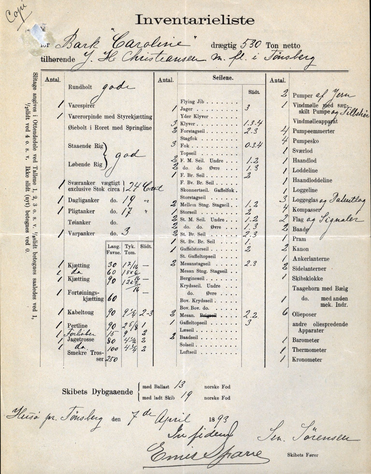 Pa 63 - Østlandske skibsassuranceforening, VEMU/A-1079/G/Ga/L0030/0006: Havaridokumenter / Sylvia, Stærk, Cathrine, Caroline, Glengairn, 1893, p. 36