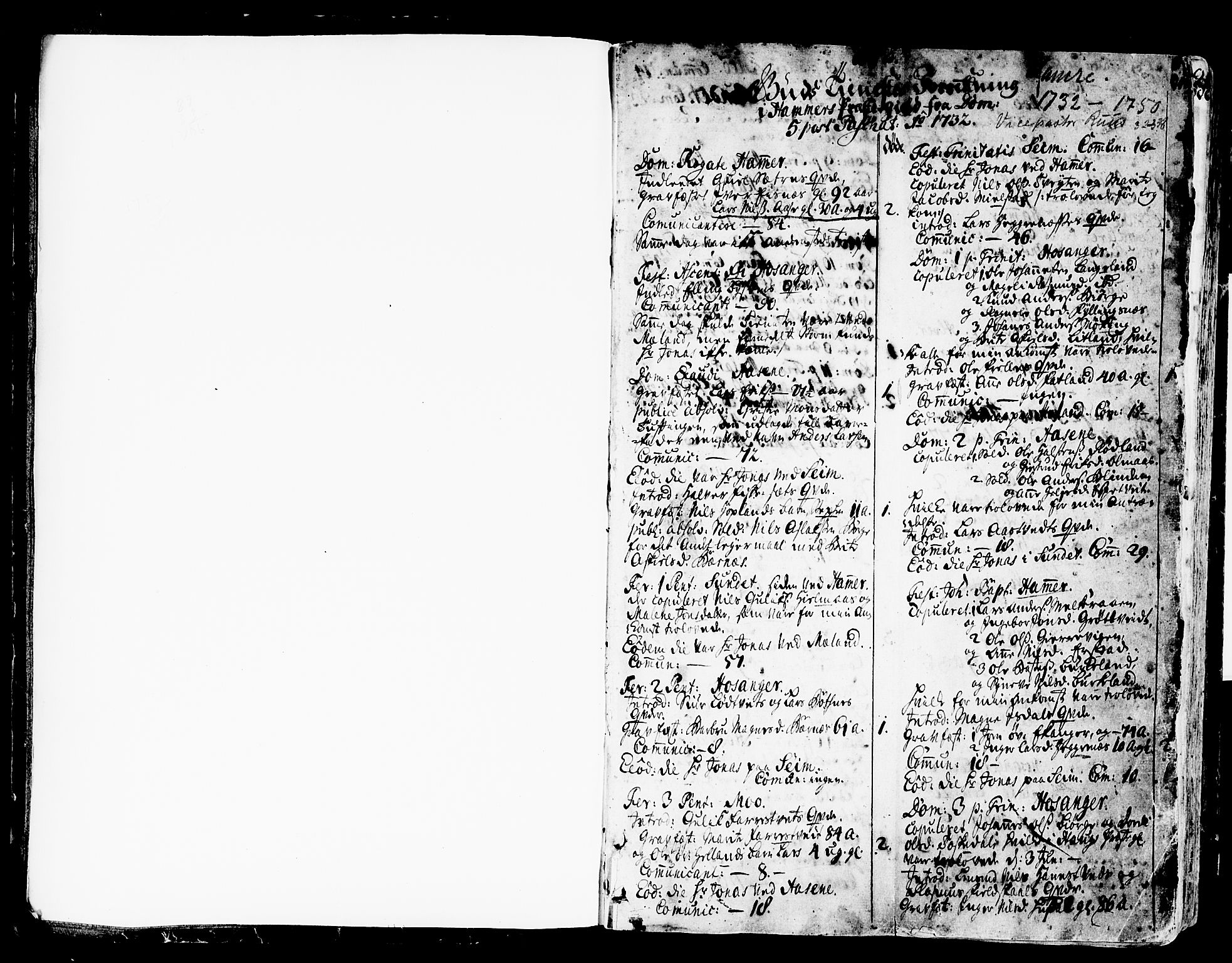 Hamre sokneprestembete, SAB/A-75501/H/Ha/Haa/Haaa/L0005: Parish register (official) no. A 5, 1732-1750, p. 1