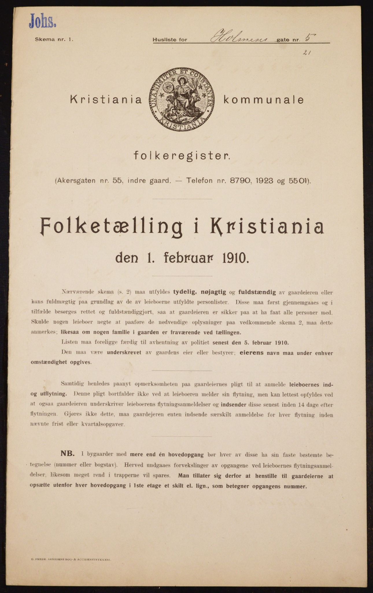 OBA, Municipal Census 1910 for Kristiania, 1910, p. 40053