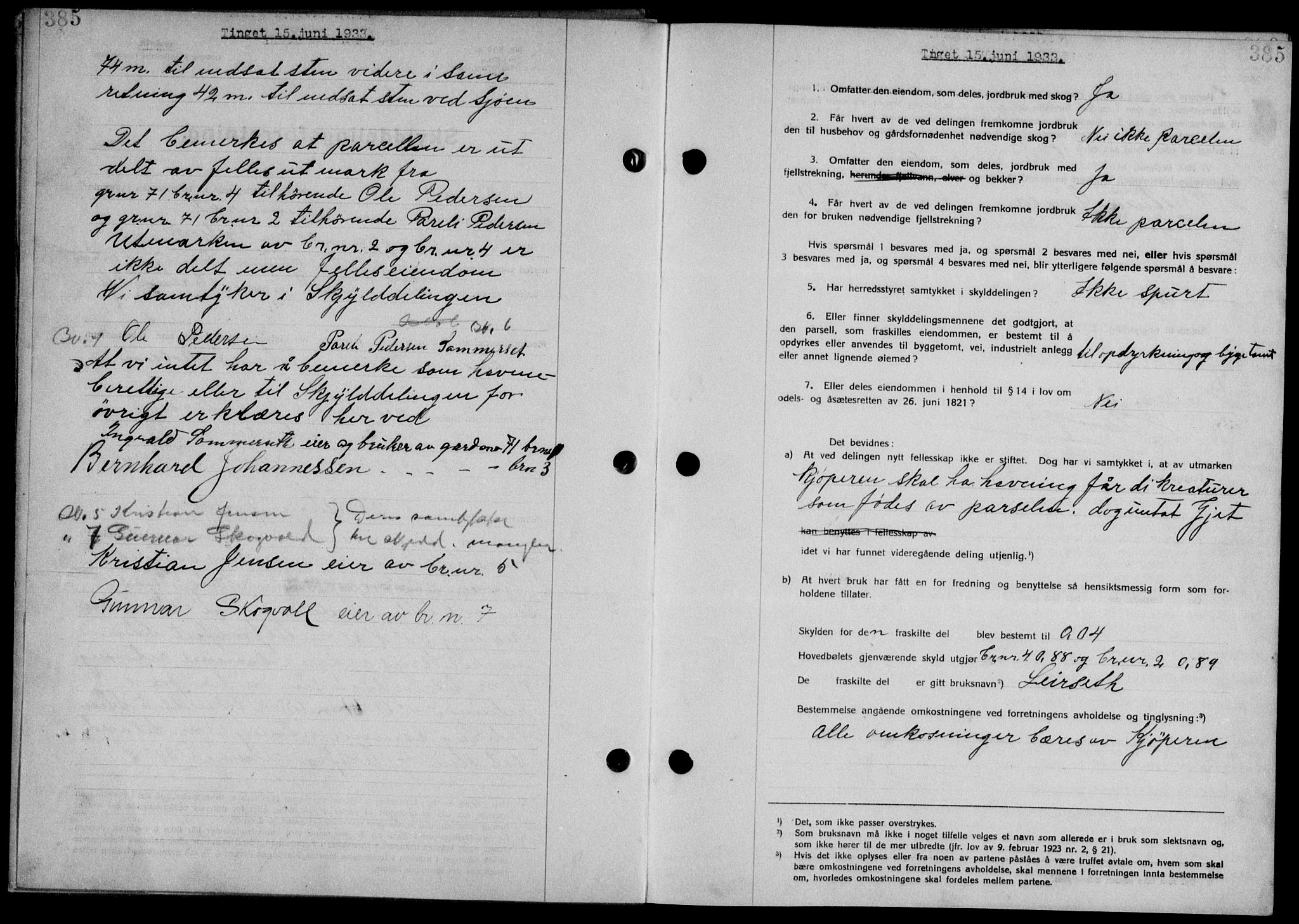 Steigen og Ofoten sorenskriveri, SAT/A-0030/1/2/2C/L0022/0001: Mortgage book no. 25-II og 26-I, 1932-1933, Deed date: 15.06.1933