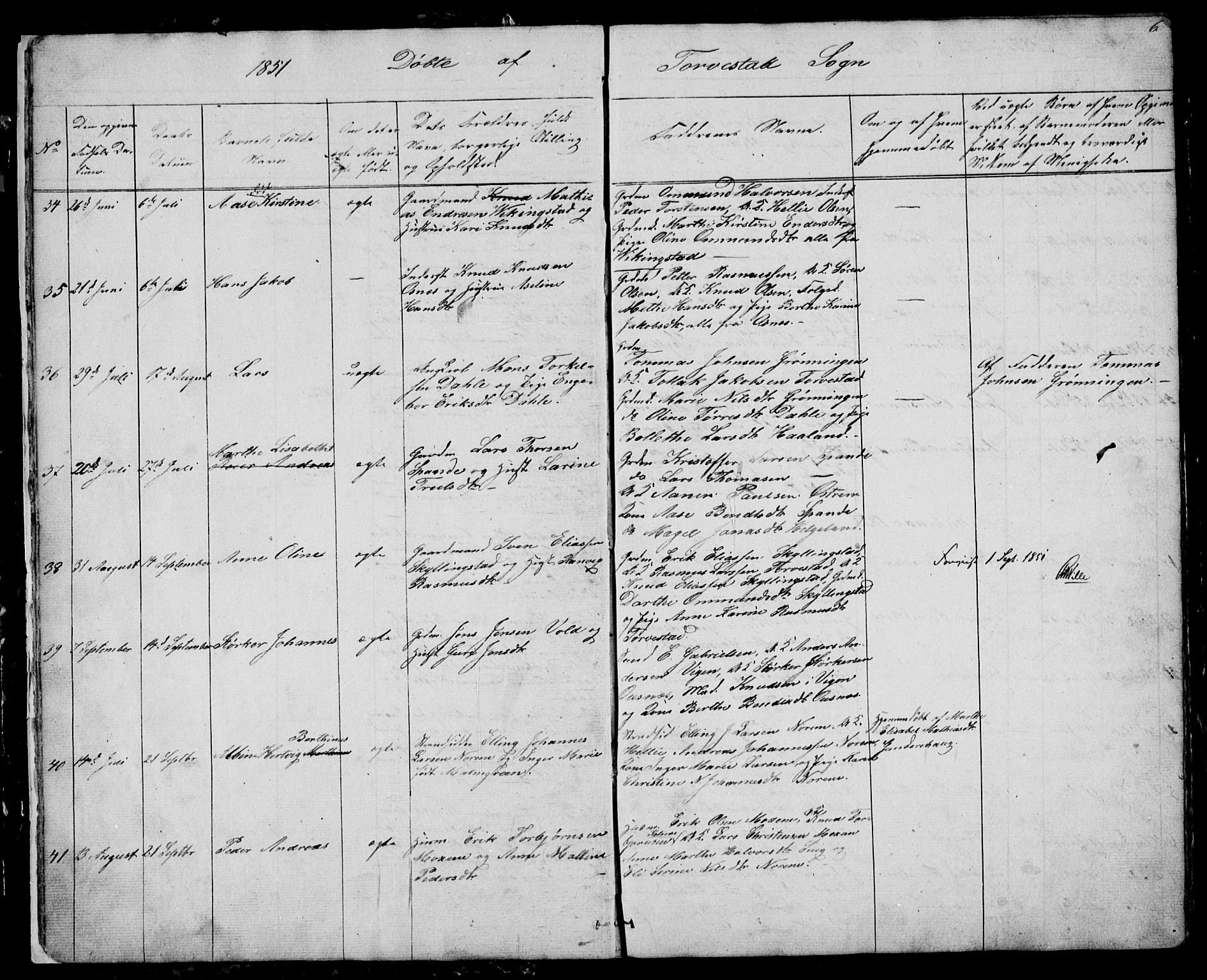 Torvastad sokneprestkontor, AV/SAST-A -101857/H/Ha/Hab/L0003: Parish register (copy) no. B 3, 1850-1900, p. 6