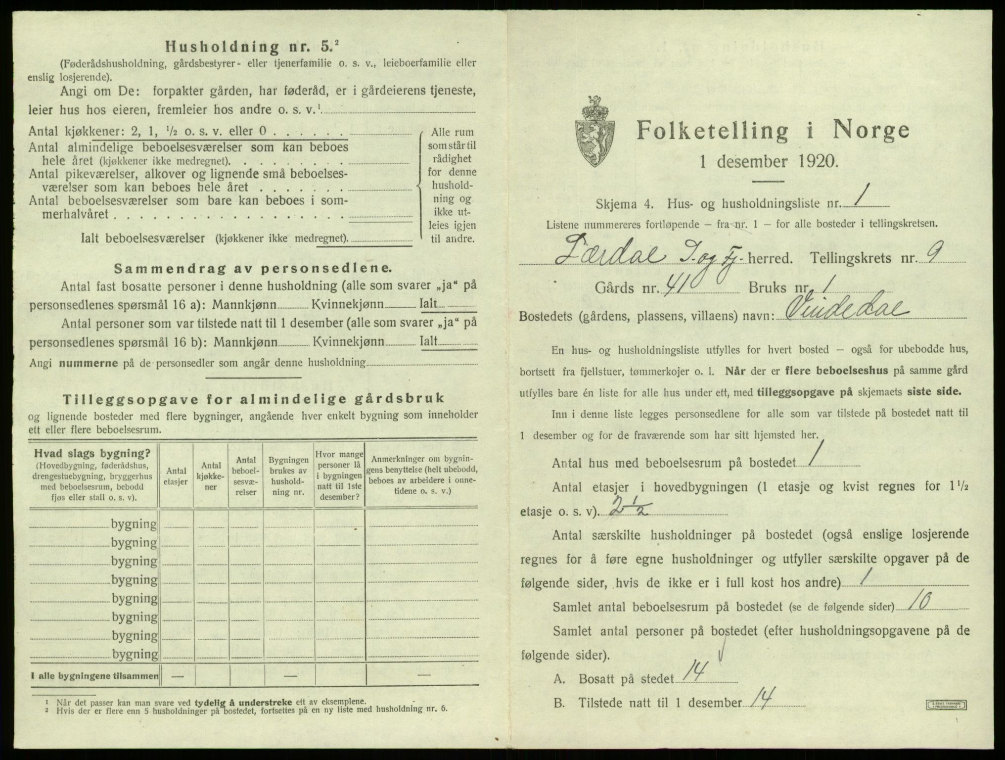 SAB, 1920 census for Lærdal, 1920, p. 769