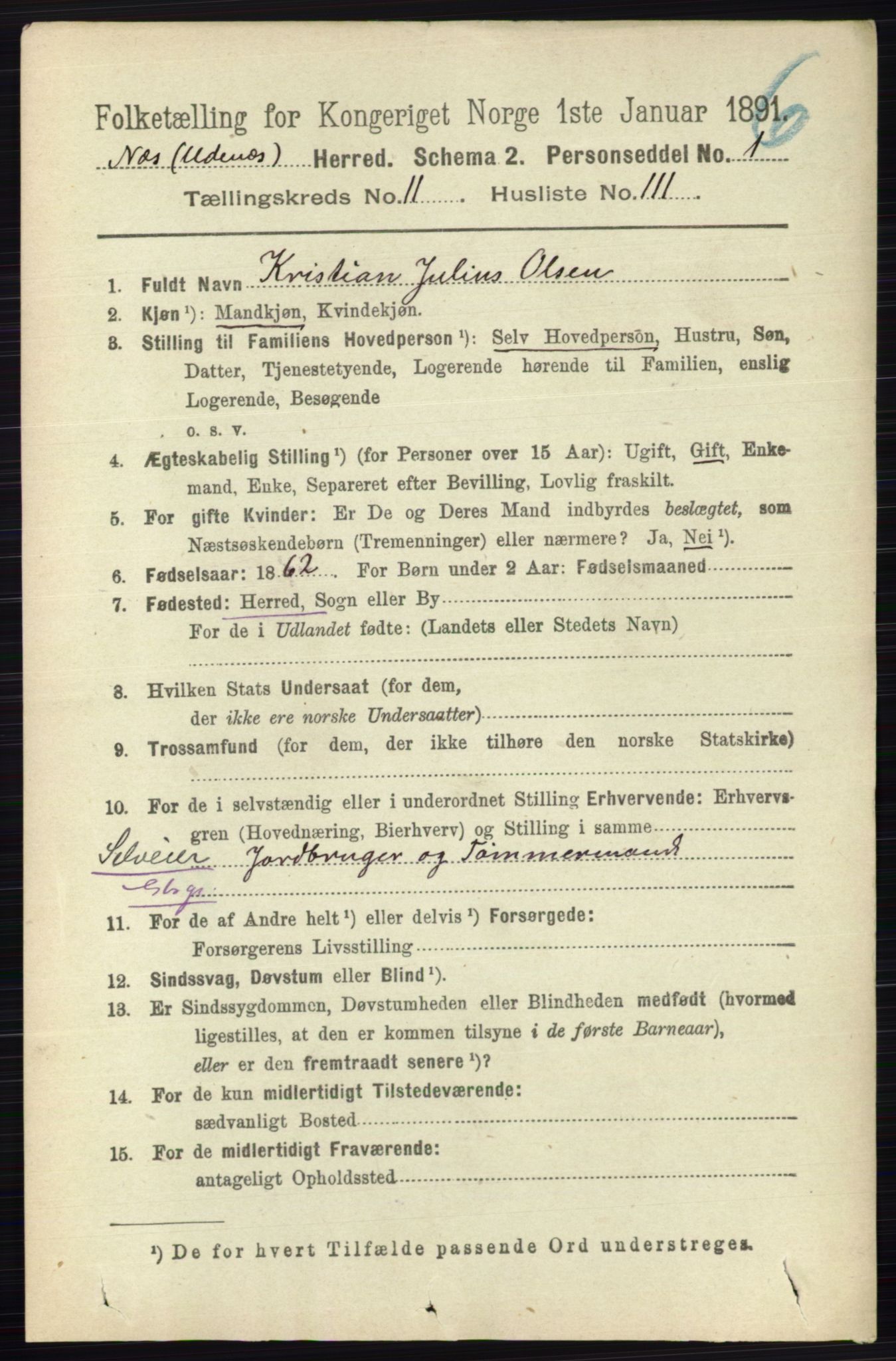 RA, 1891 census for 0236 Nes, 1891, p. 7000