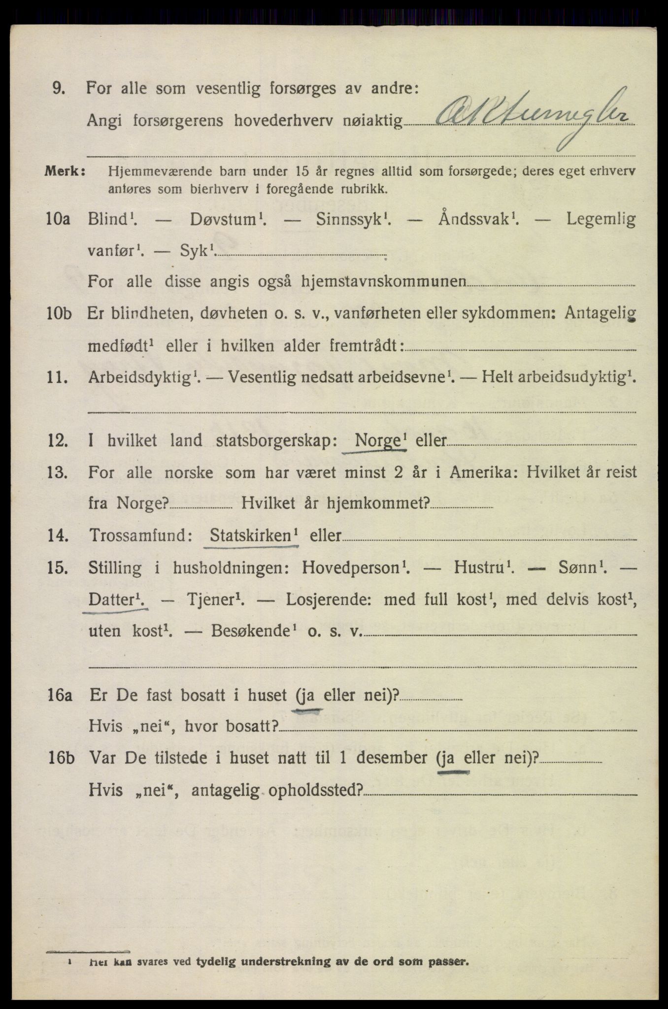 SAK, 1920 census for Oddernes, 1920, p. 6364