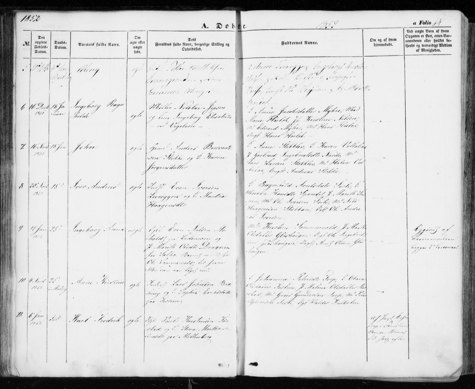 Ministerialprotokoller, klokkerbøker og fødselsregistre - Sør-Trøndelag, SAT/A-1456/606/L0291: Parish register (official) no. 606A06, 1848-1856, p. 64